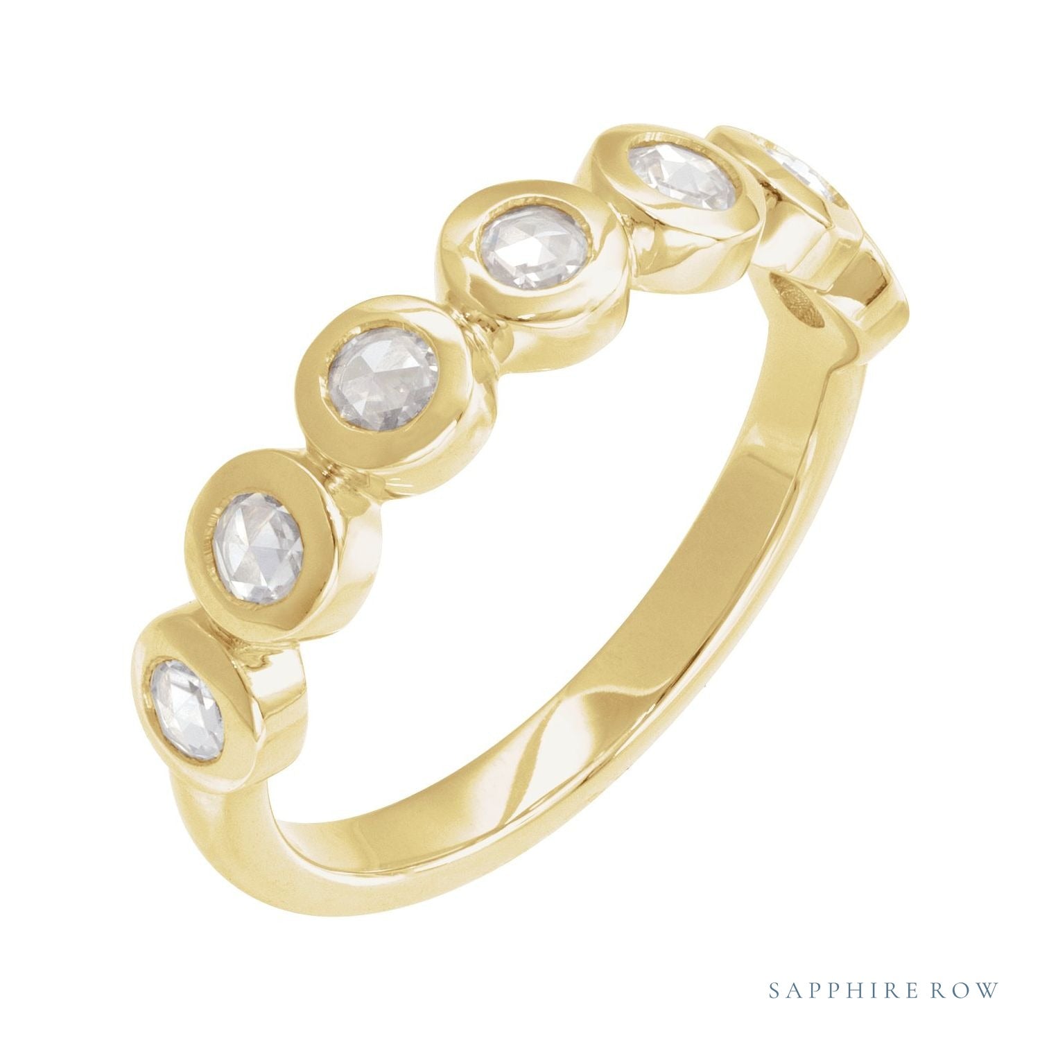 Sapphire Row Moissanite Cabochon Half Eternity Ring - 14K Yellow Gold
