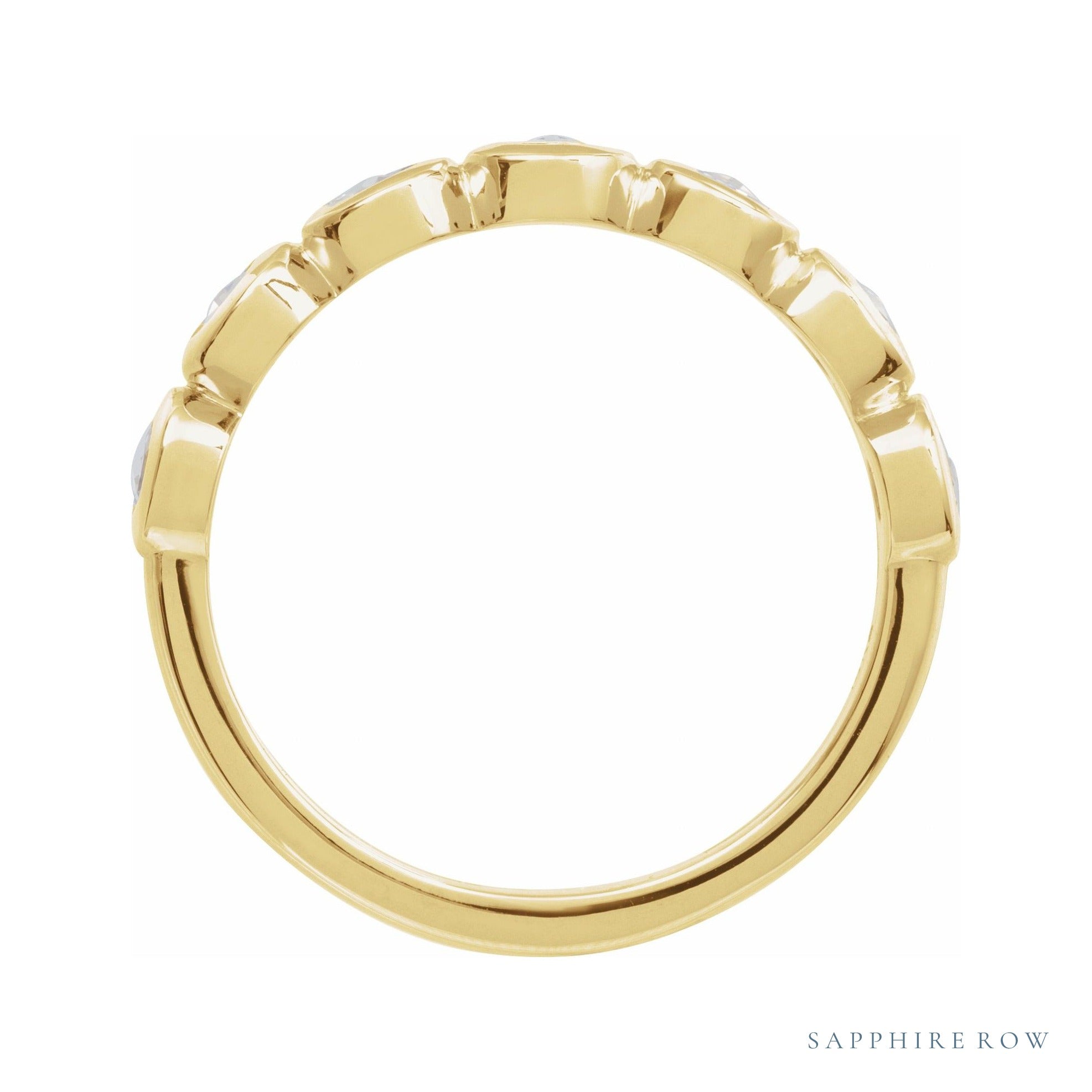 Sapphire Row Moissanite Cabochon Half Eternity Ring - 14K Yellow Gold (view 2)