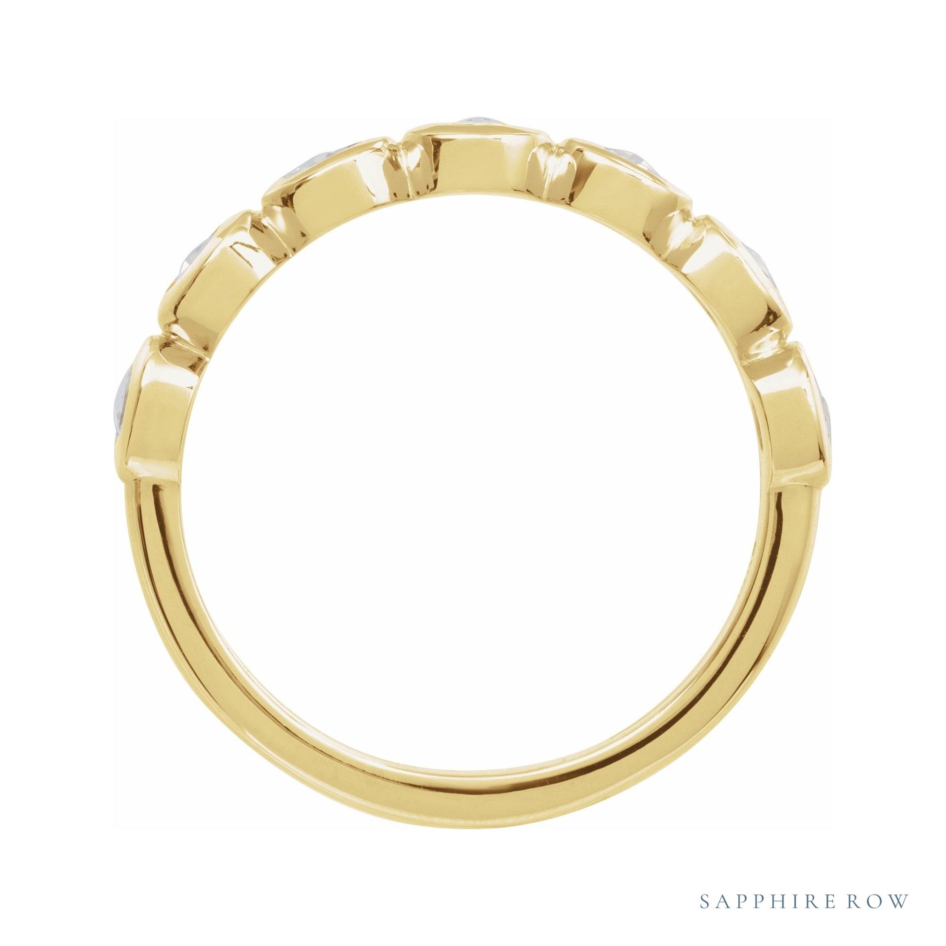 Sapphire Row Moissanite Cabochon Half Eternity Ring - 14K Yellow Gold (view 2)