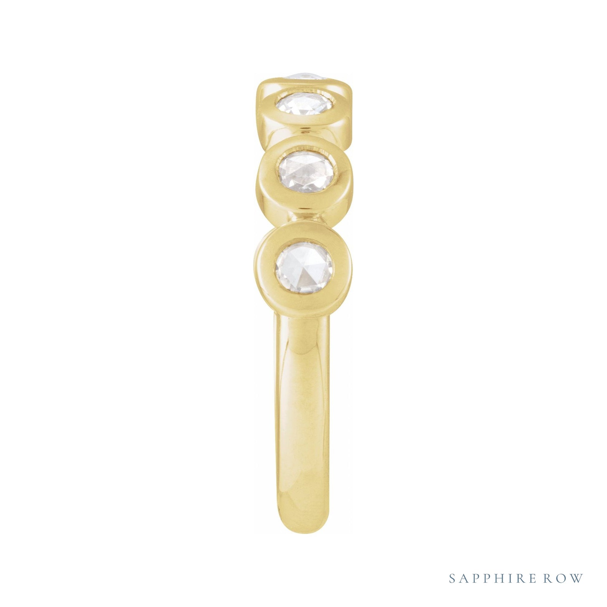 Sapphire Row Moissanite Cabochon Half Eternity Ring - 14K Yellow Gold (view 3)