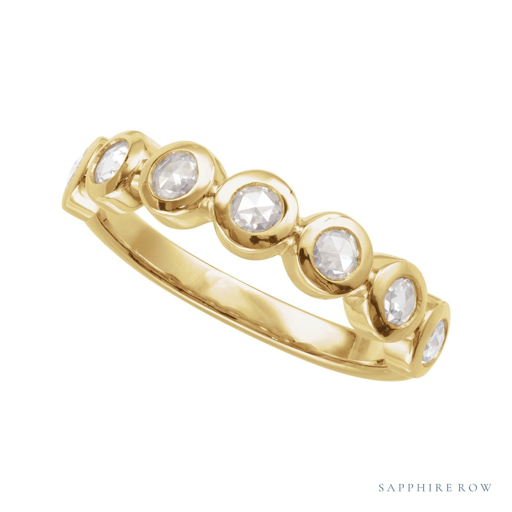 Sapphire Row Moissanite Cabochon Half Eternity Ring - 14K Yellow Gold (view 4)