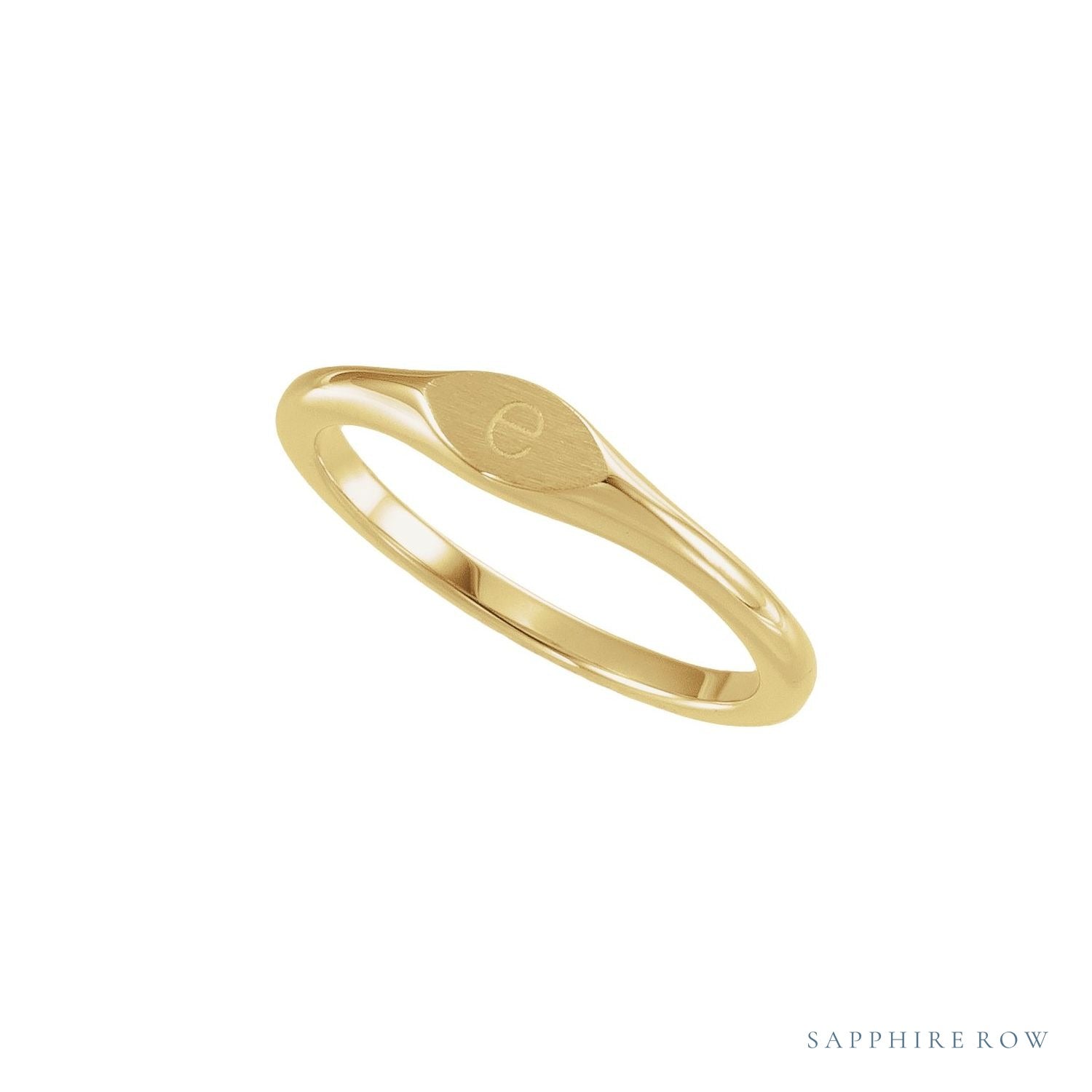 Sapphire Row Engravable Mini Signet Ring - 14K Yellow Gold (view 4)