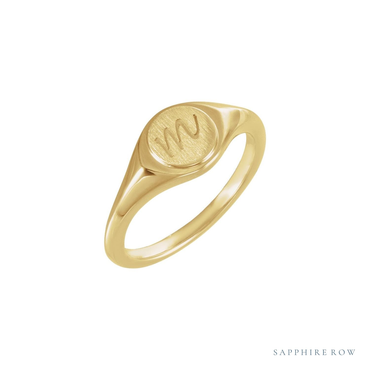 Sapphire Row Engravable Round Signet Ring - 14K Yellow Gold (view 2)