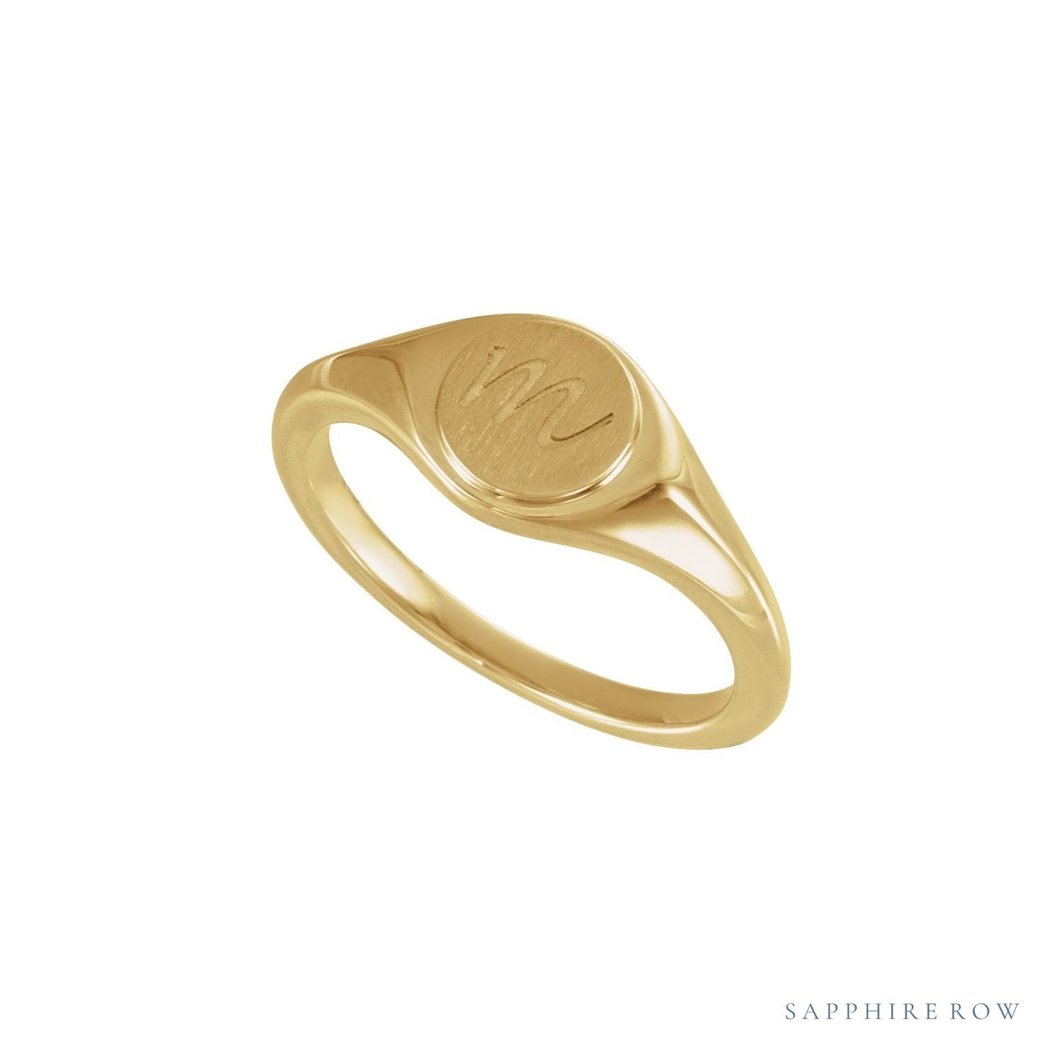 Sapphire Row Engravable Round Signet Ring - 14K Yellow Gold (view 5)