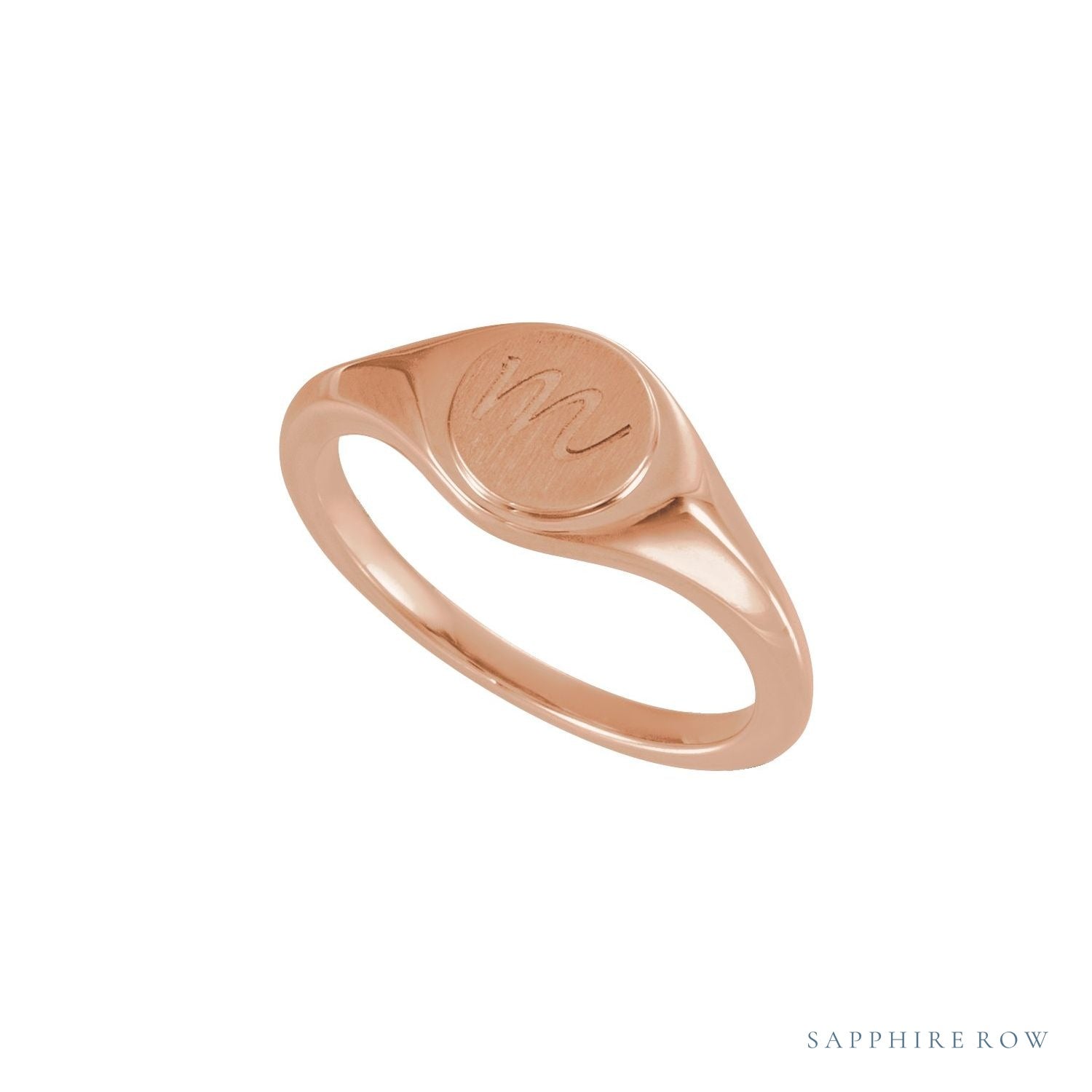 Sapphire Row Engravable Round Signet Ring - 14K Rose Gold (view 5)