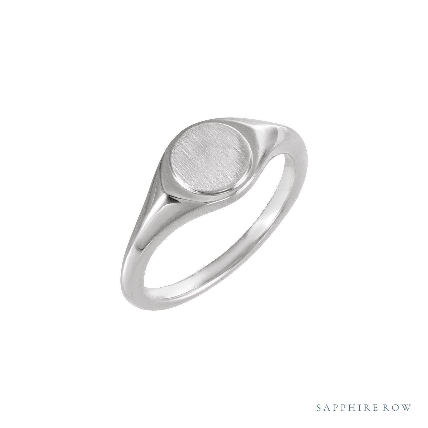 Sapphire Row Engravable Round Signet Ring - Platinum