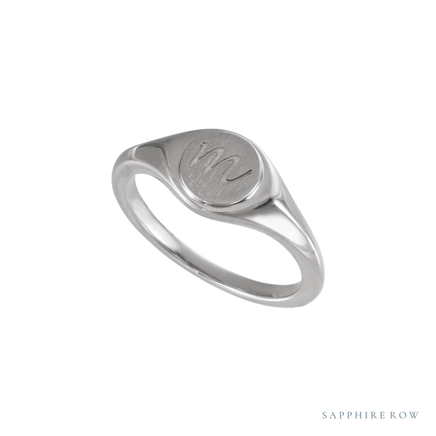 Sapphire Row Engravable Round Signet Ring - Platinum (view 5)