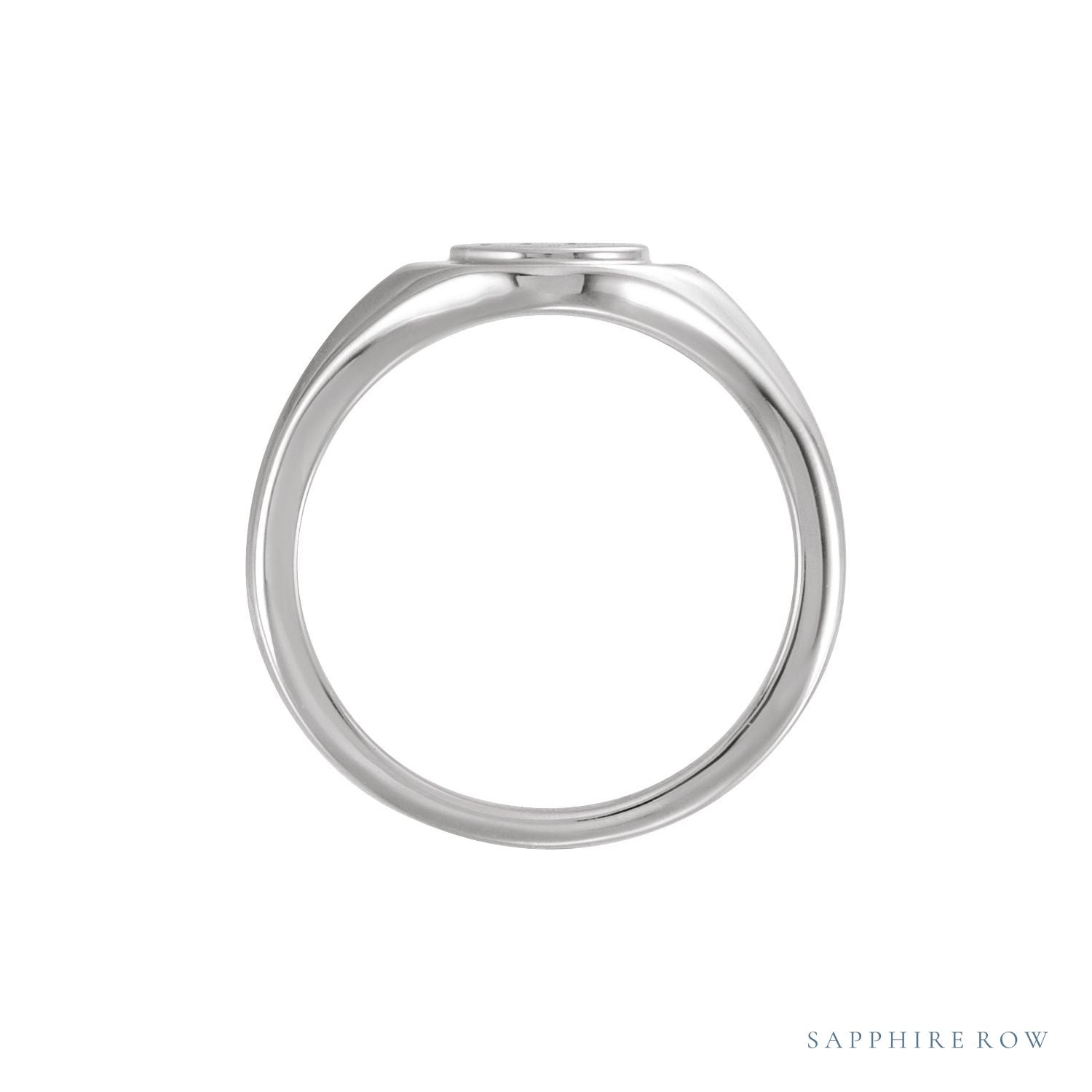 Sapphire Row Engravable Round Signet Ring - 14K White Gold (view 3)