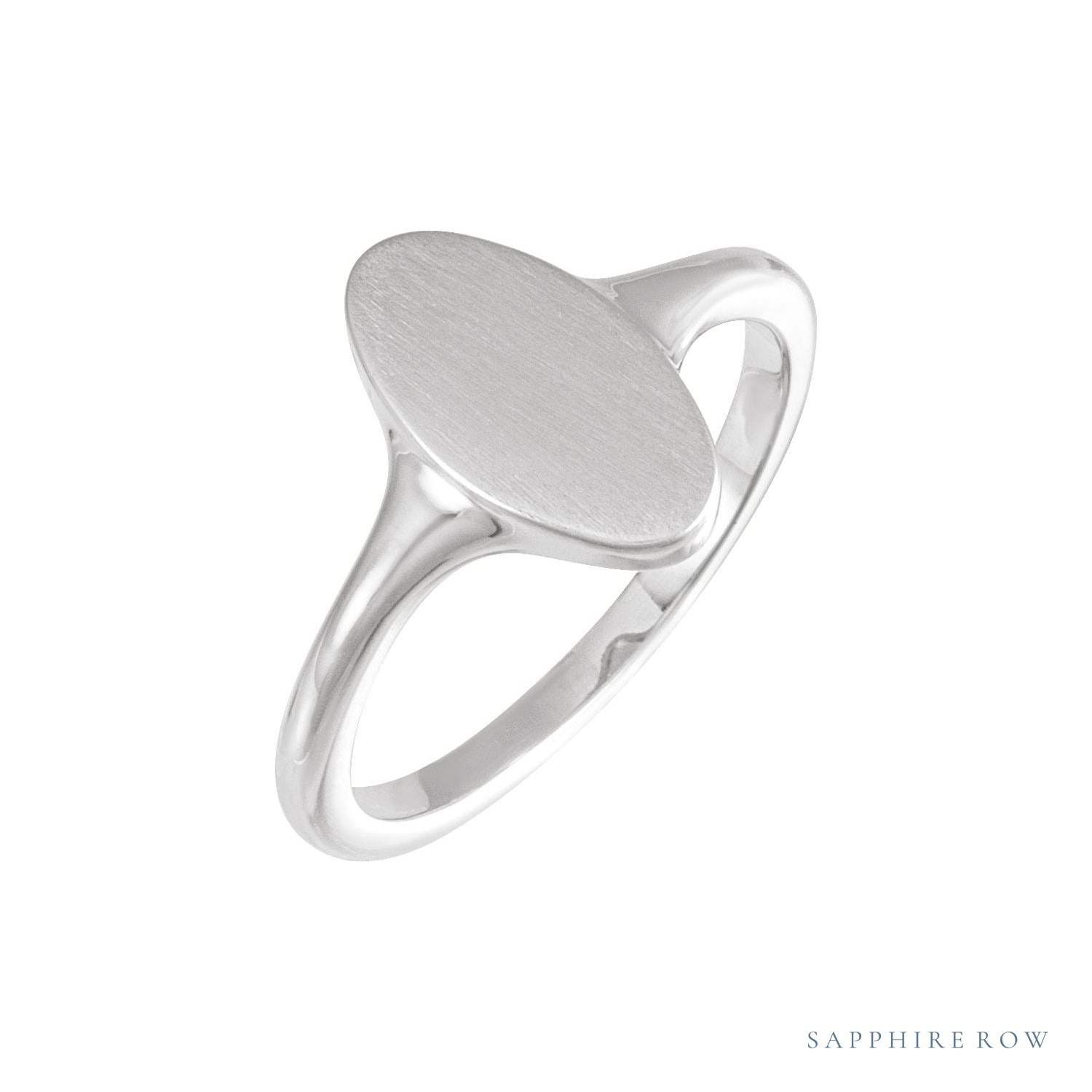 Sapphire Row Engravable Oval Signet Ring - Platinum
