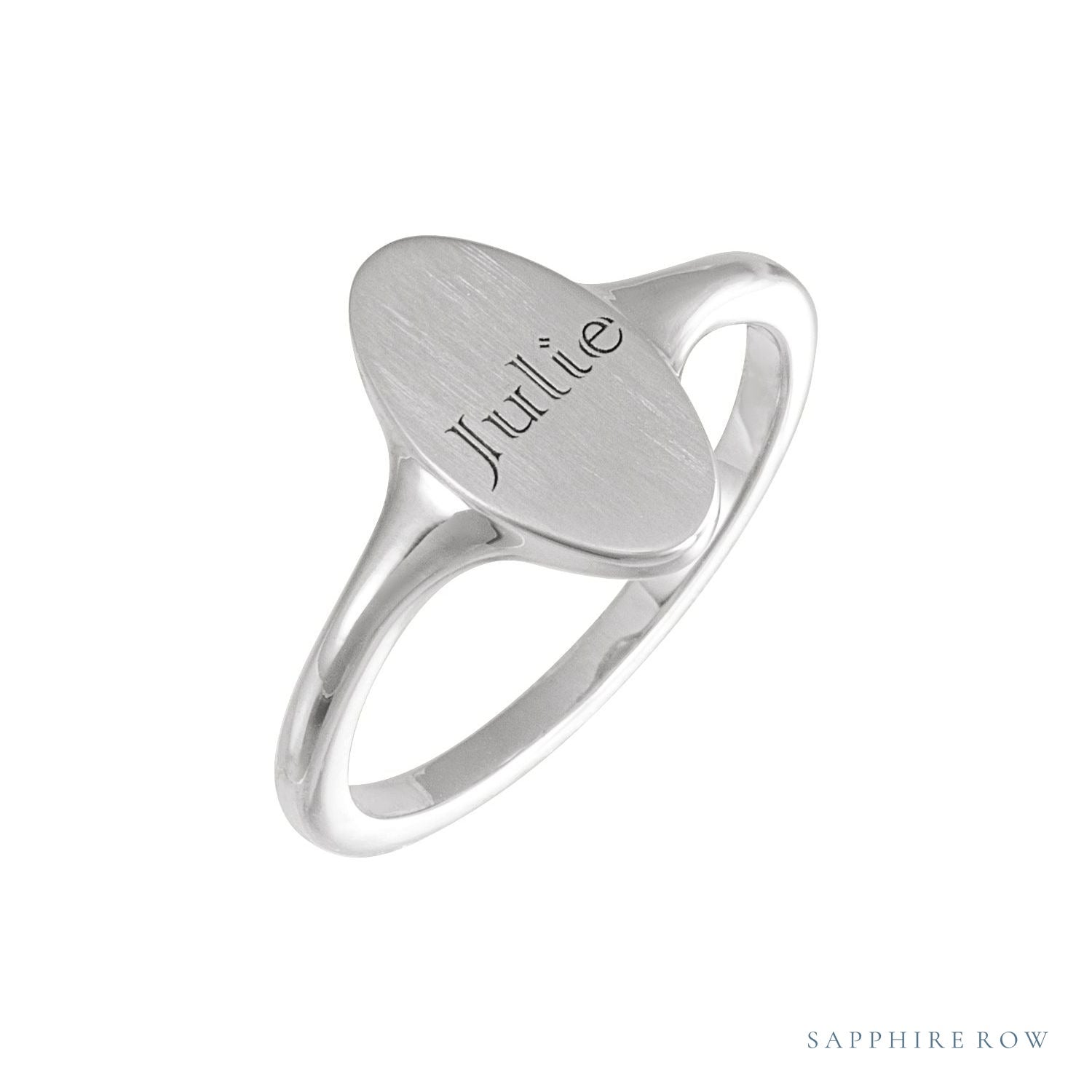 Sapphire Row Engravable Oval Signet Ring - Platinum (view 3)
