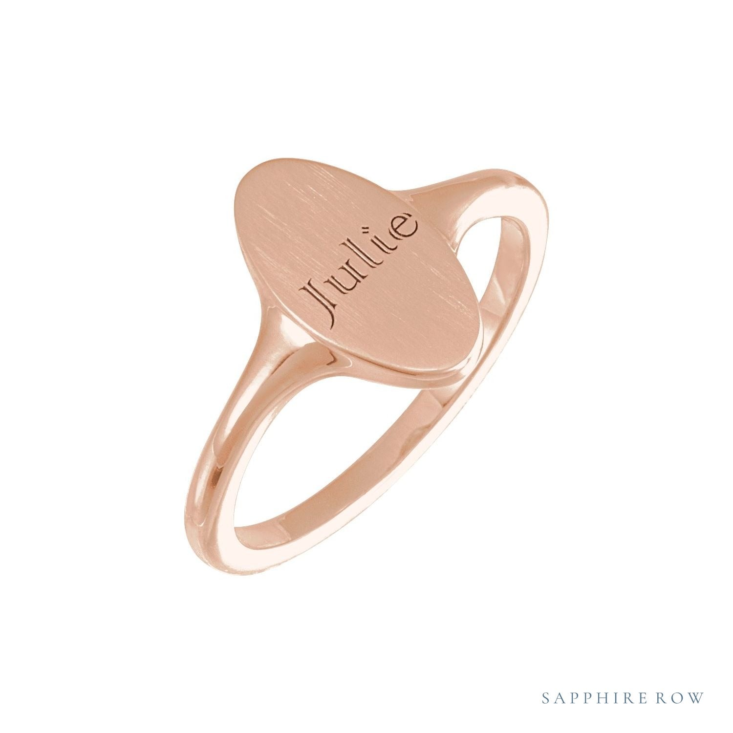 Sapphire Row Engravable Oval Signet Ring - 14K Rose Gold (view 3)
