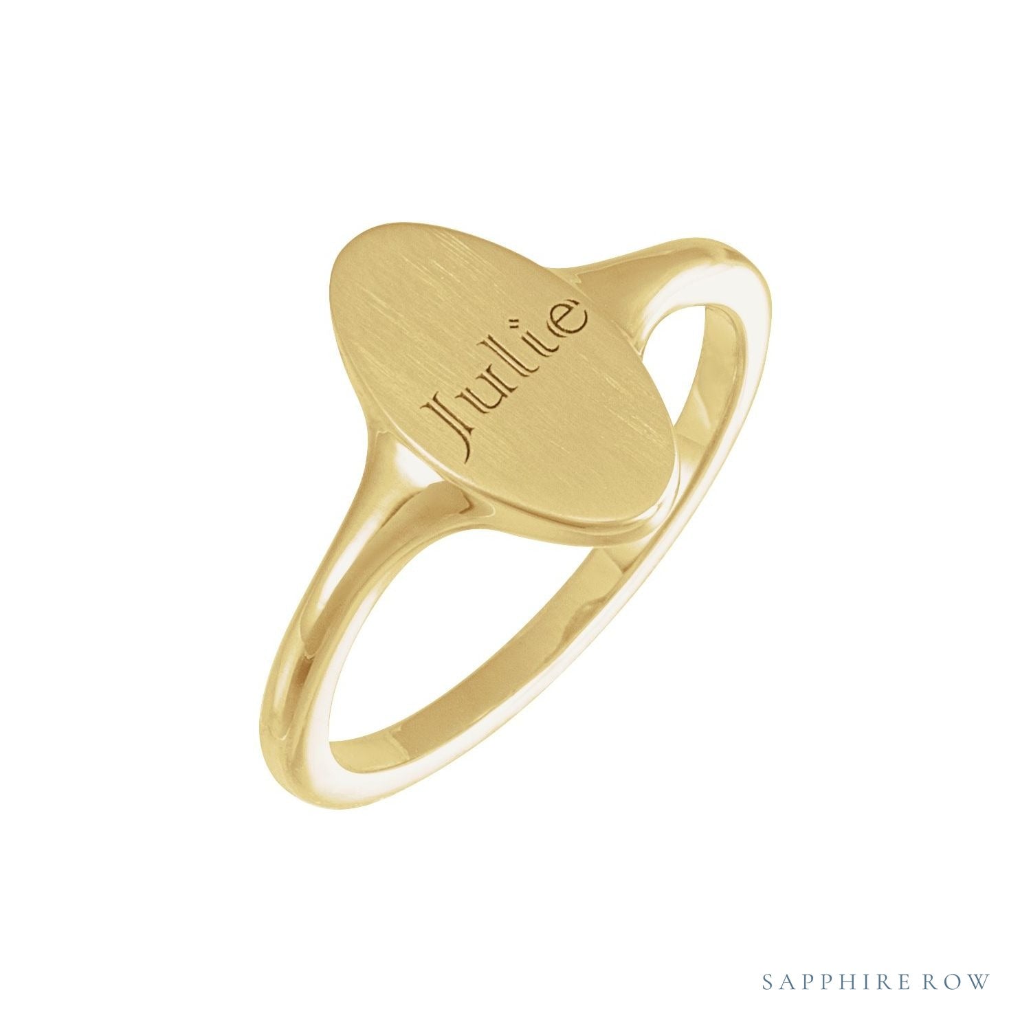 Sapphire Row Engravable Oval Signet Ring - 14K Yellow Gold (view 3)