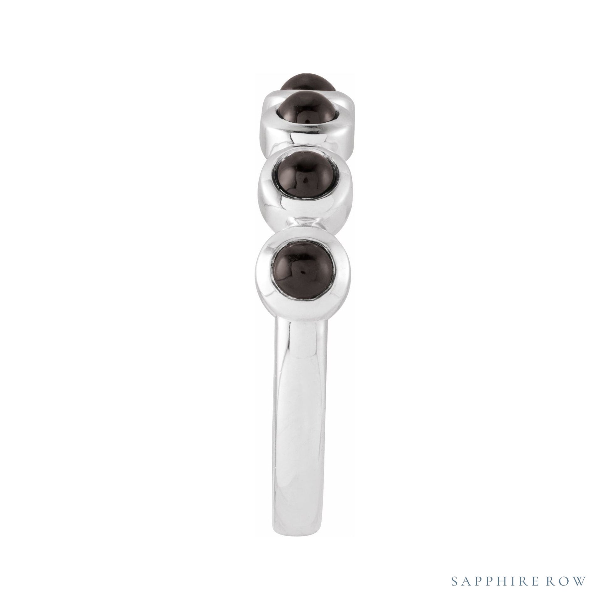 Sapphire Row Natural Cabochon Bezel Half Eternity Ring - Black Onyx, 14K White Gold (view 3)