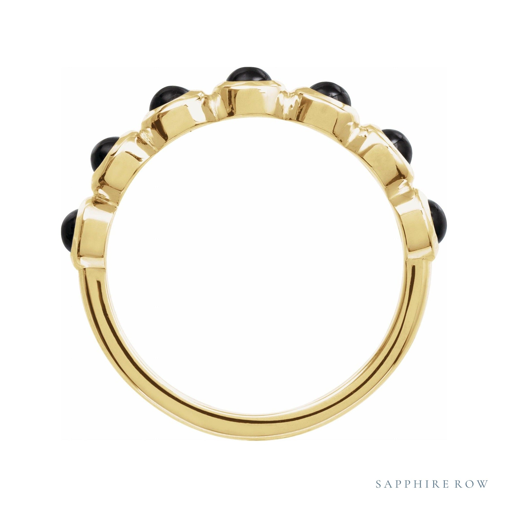 Sapphire Row Natural Cabochon Bezel Half Eternity Ring - Black Onyx, 14K Yellow Gold (view 2)