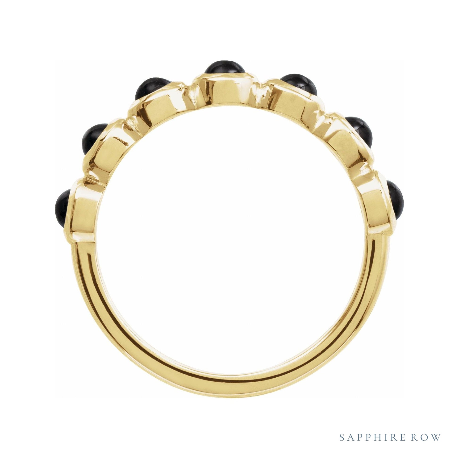 Sapphire Row Natural Cabochon Bezel Half Eternity Ring - Black Onyx, 14K Yellow Gold (view 2)