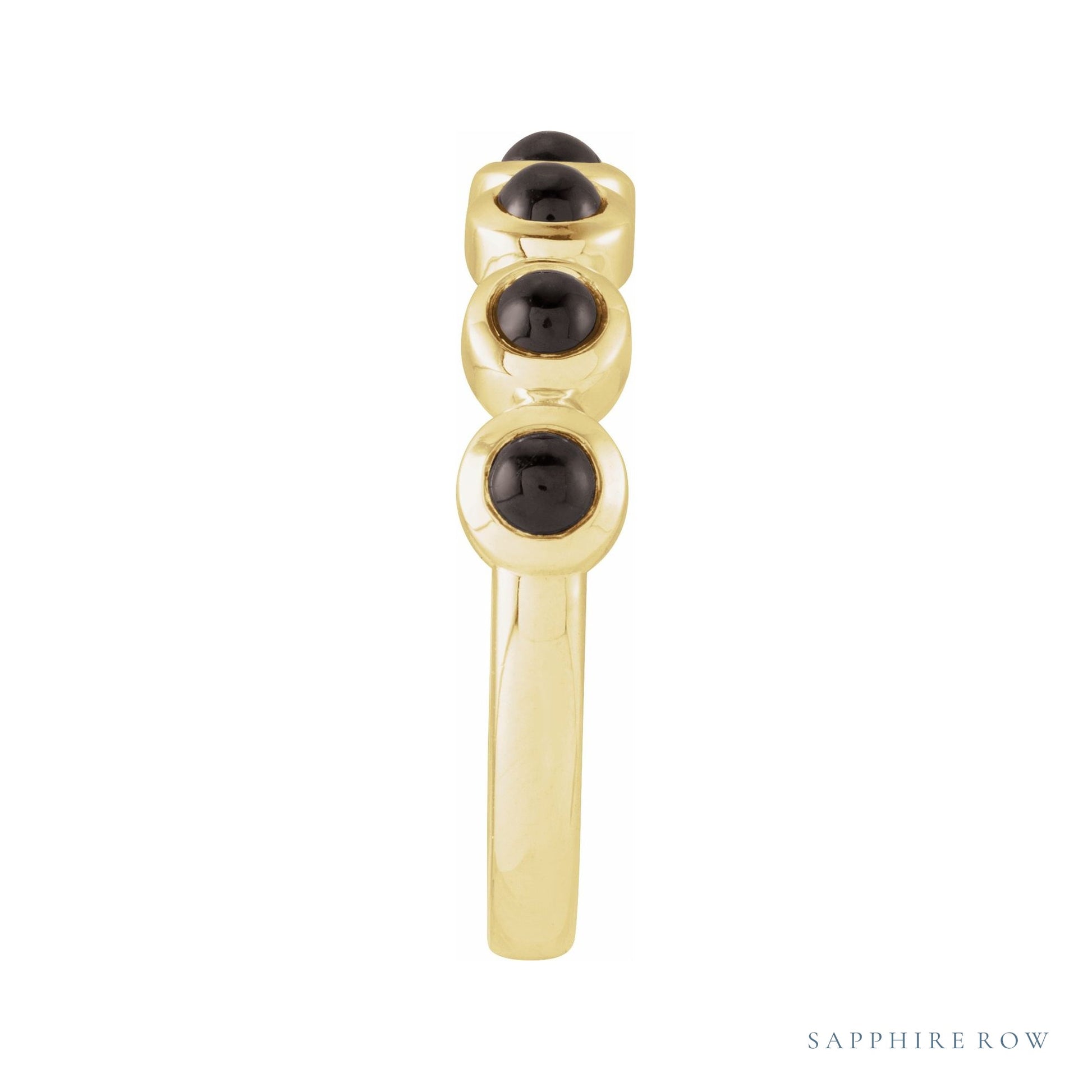 Sapphire Row Natural Cabochon Bezel Half Eternity Ring - Black Onyx, 14K Yellow Gold (view 3)