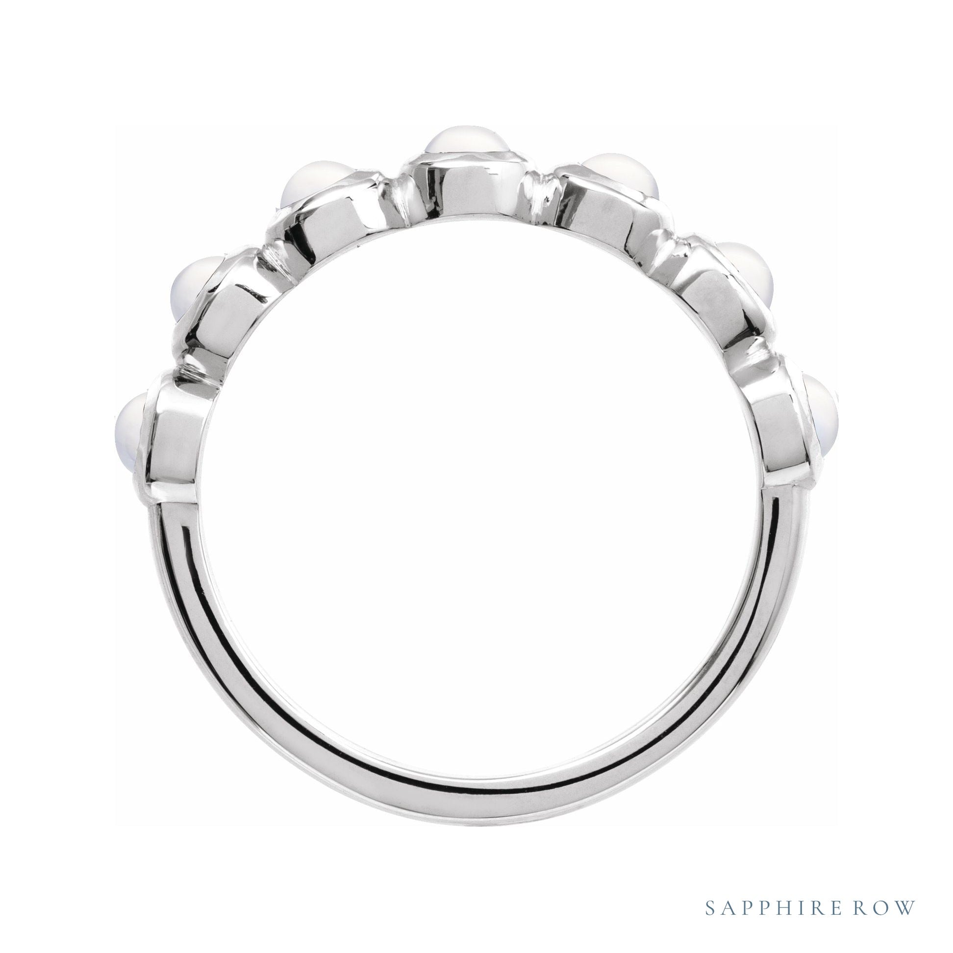 Sapphire Row Natural Cabochon Bezel Half Eternity Ring - Rainbow Moonstone, Platinum (view 2)