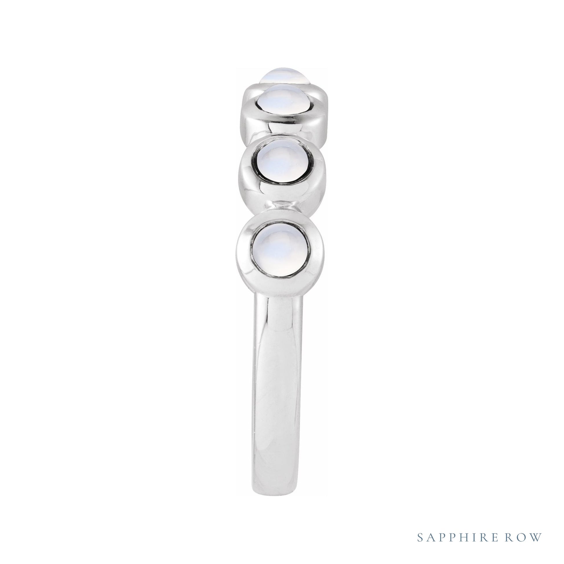 Sapphire Row Natural Cabochon Bezel Half Eternity Ring - Rainbow Moonstone, Platinum (view 3)