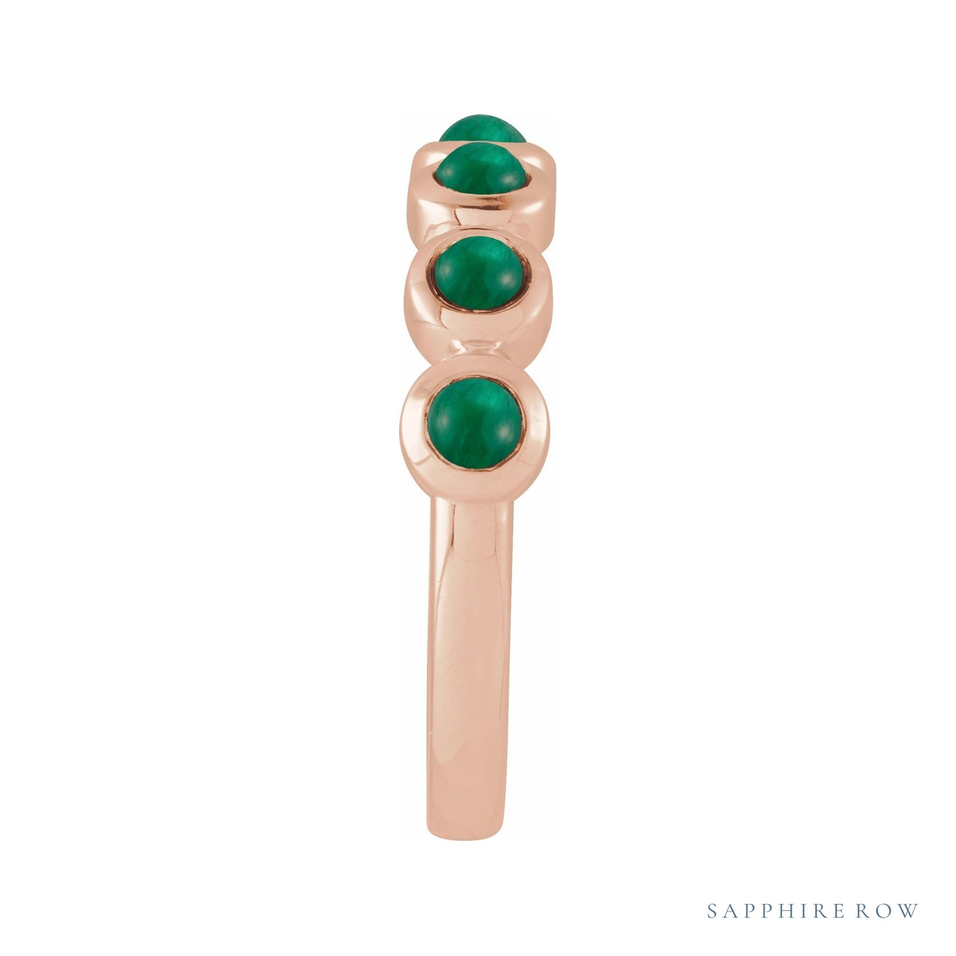 Sapphire Row Natural Cabochon Bezel Half Eternity Ring - Emerald, 14K Rose Gold (view 3)