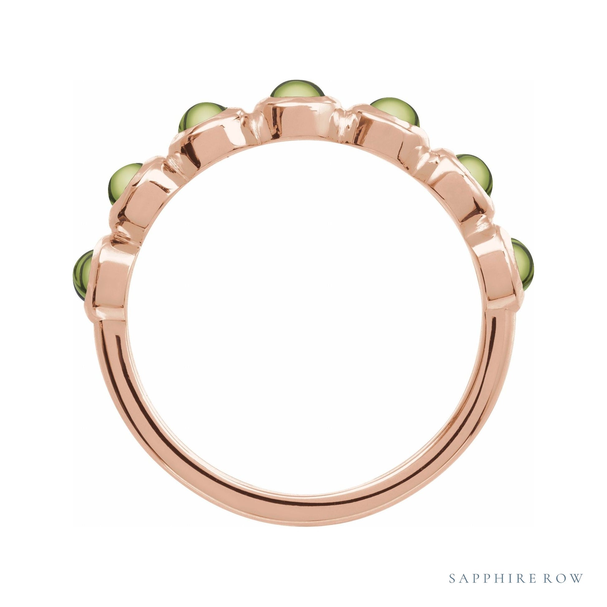 Sapphire Row Natural Cabochon Bezel Half Eternity Ring - Peridot, 14K Rose Gold (view 2)