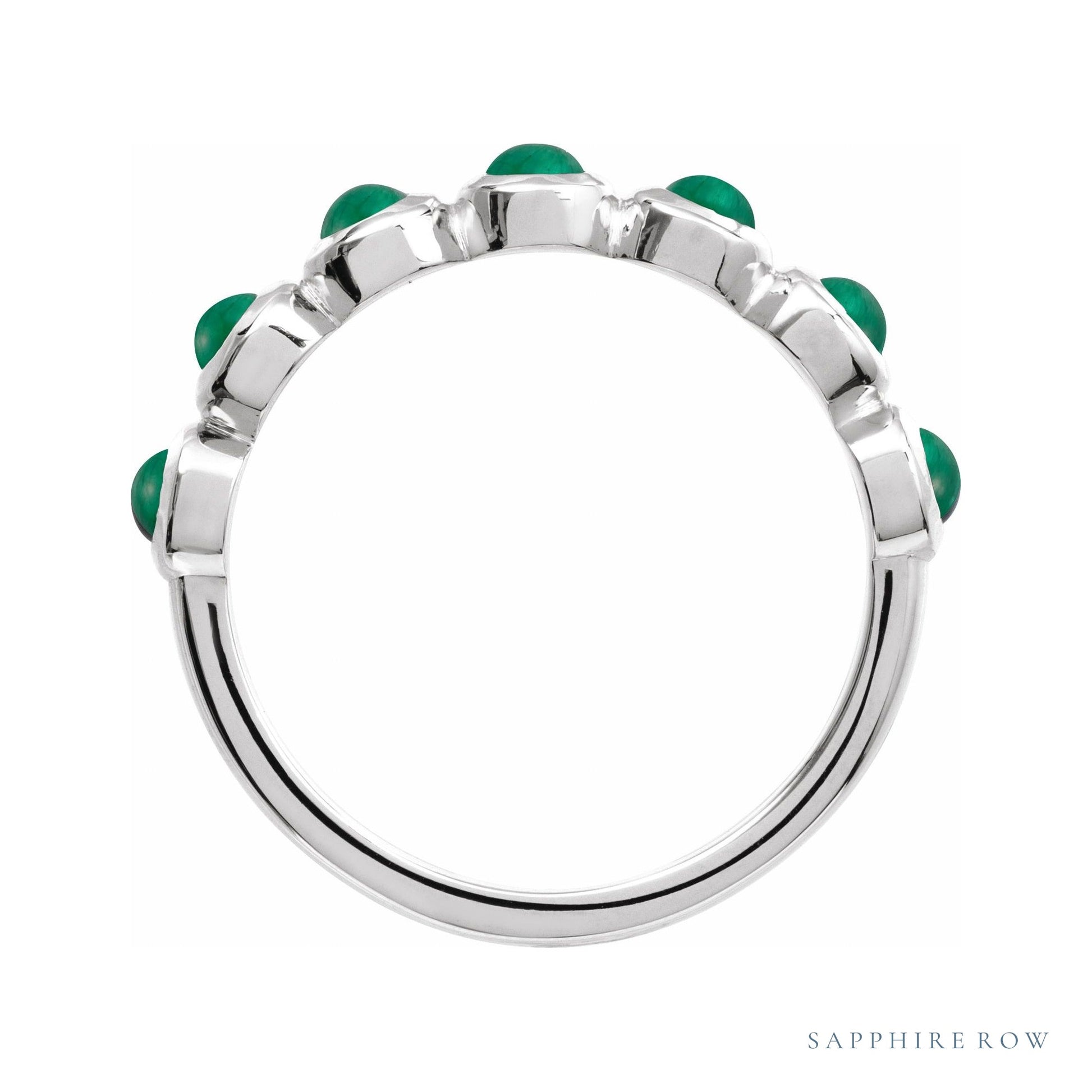Sapphire Row Natural Cabochon Bezel Half Eternity Ring - Emerald, 14K White Gold (view 2)