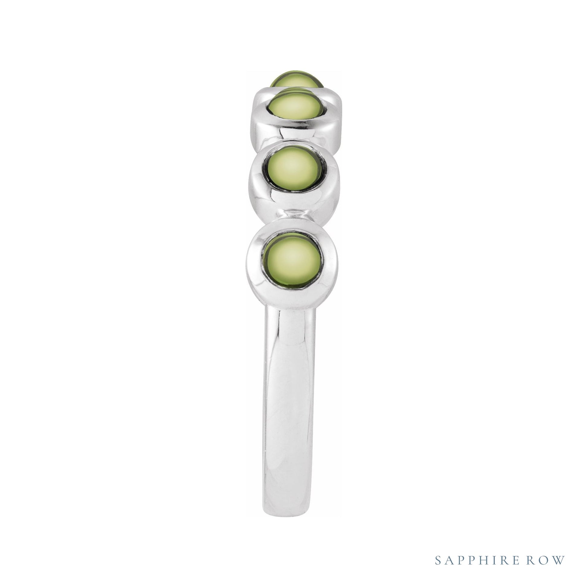 Sapphire Row Natural Cabochon Bezel Half Eternity Ring - Peridot, 14K White Gold (view 3)