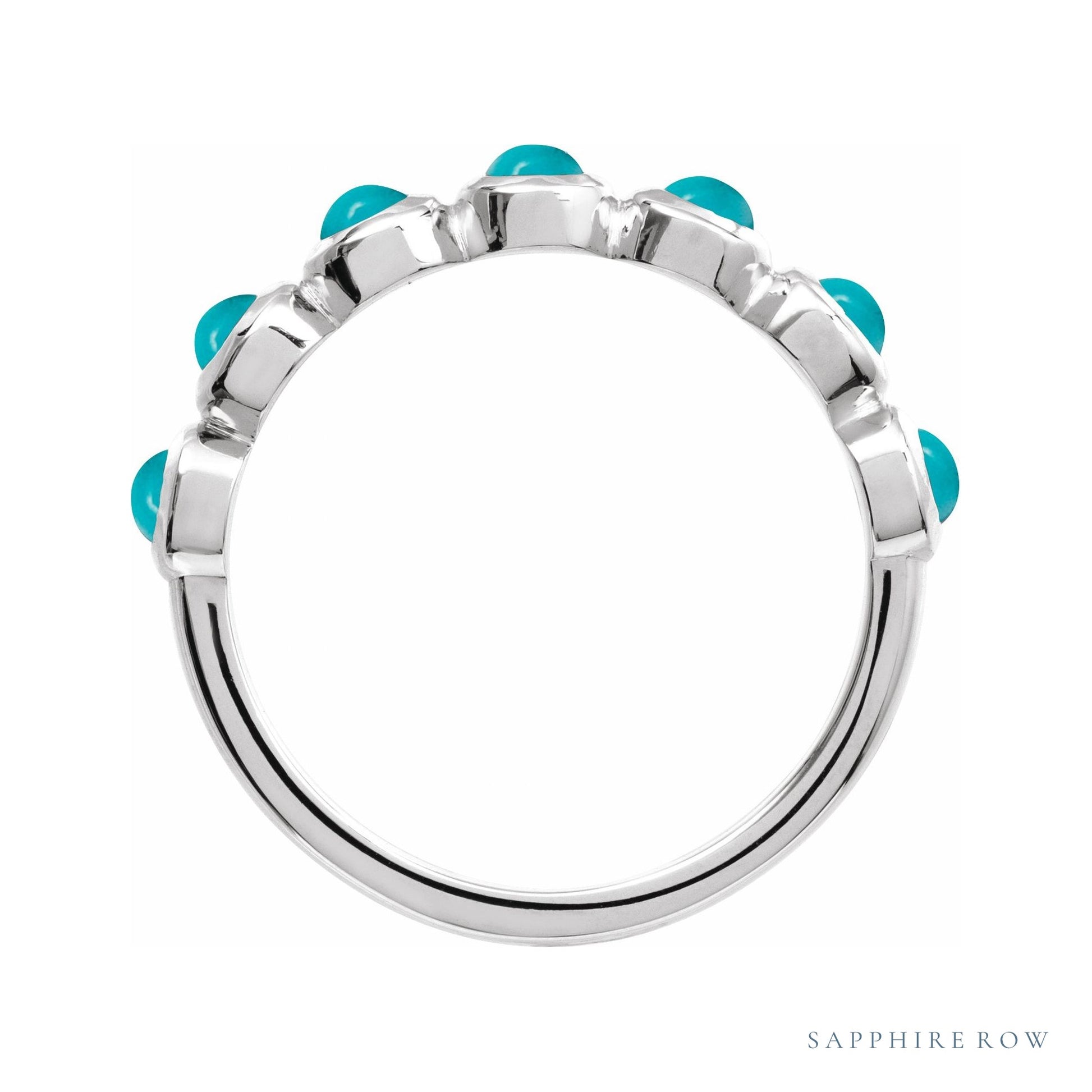 Sapphire Row Natural Cabochon Bezel Half Eternity Ring - Turquoise, Platinum (view 2)