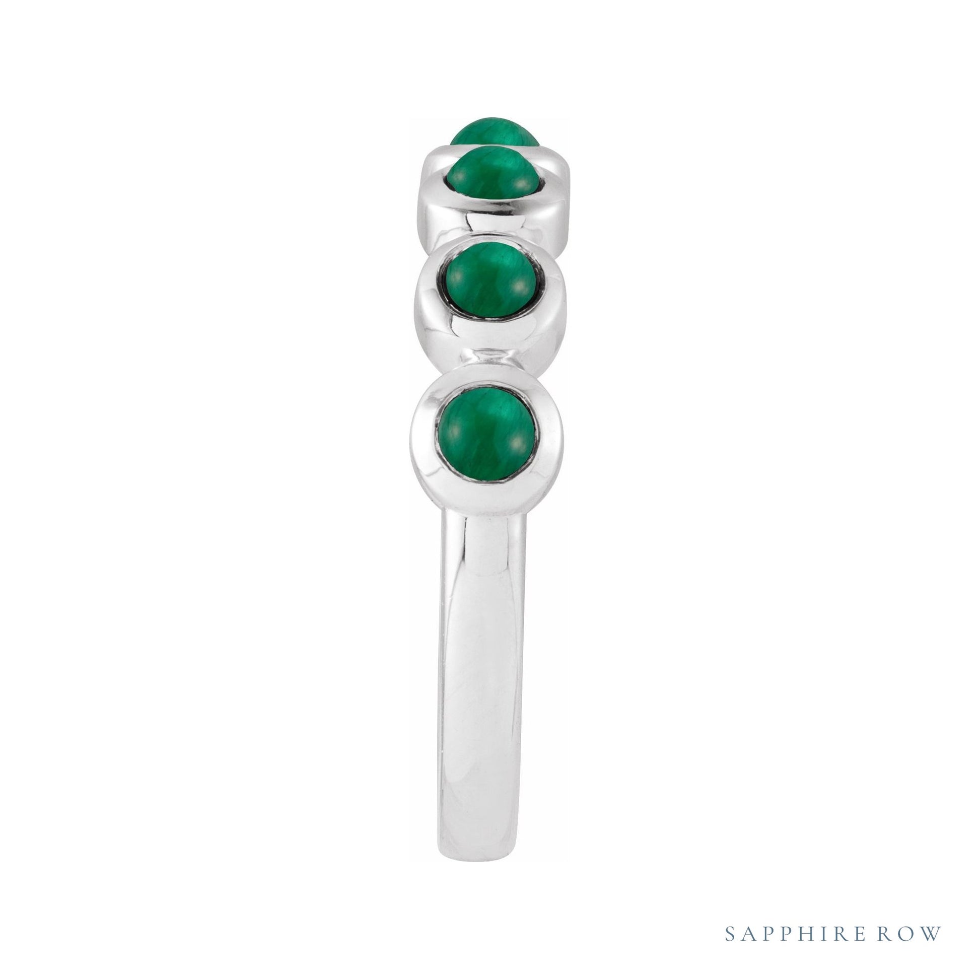 Sapphire Row Natural Cabochon Bezel Half Eternity Ring - Emerald, Platinum (view 3)