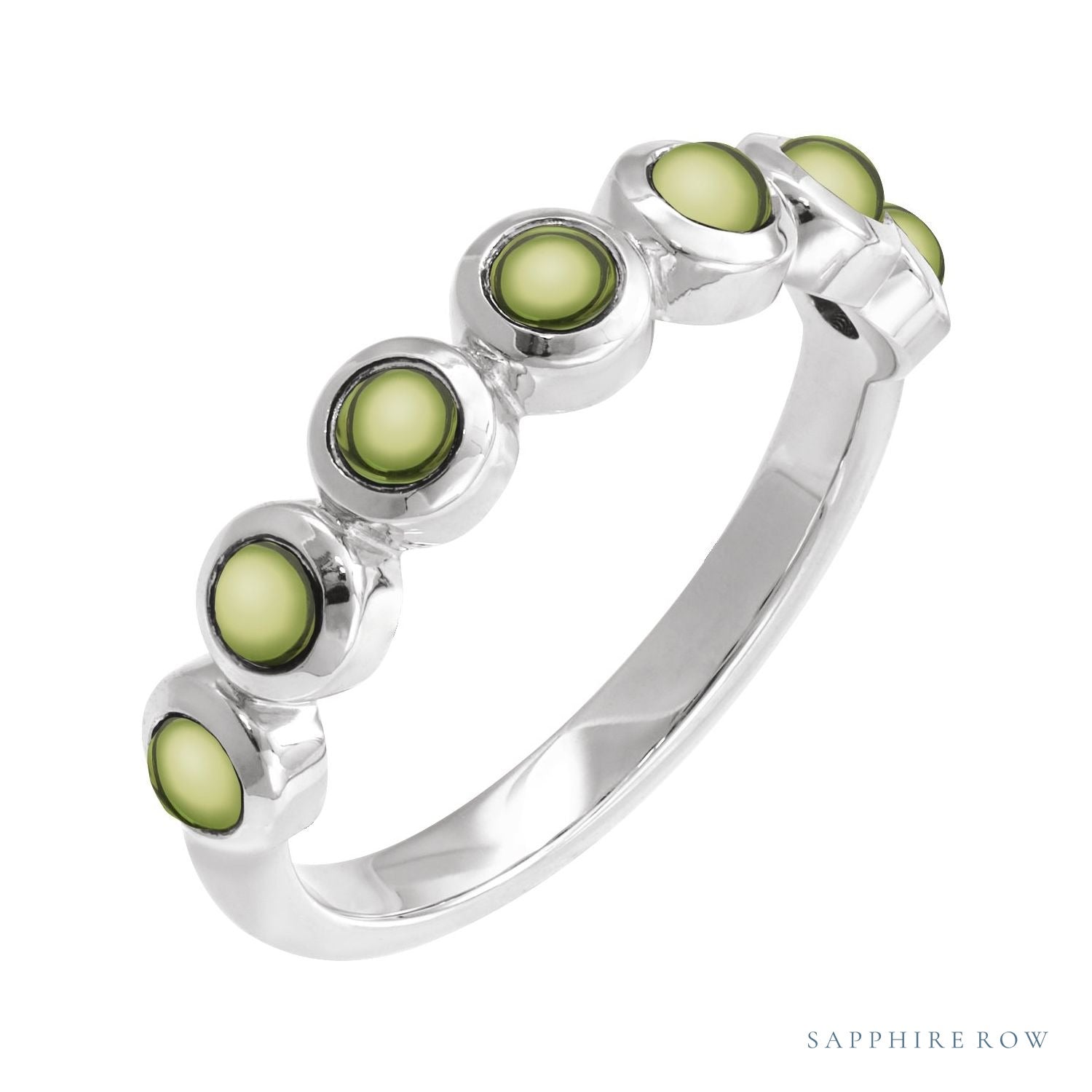 Sapphire Row Natural Cabochon Bezel Half Eternity Ring - Peridot, Platinum