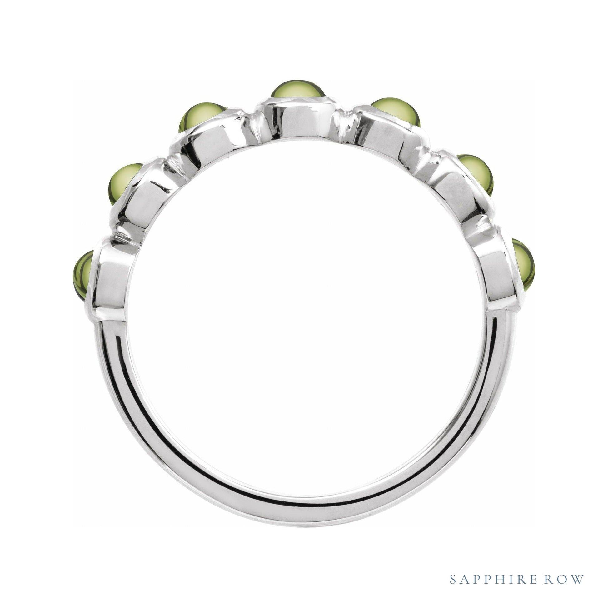 Sapphire Row Natural Cabochon Bezel Half Eternity Ring - Peridot, Platinum (view 2)
