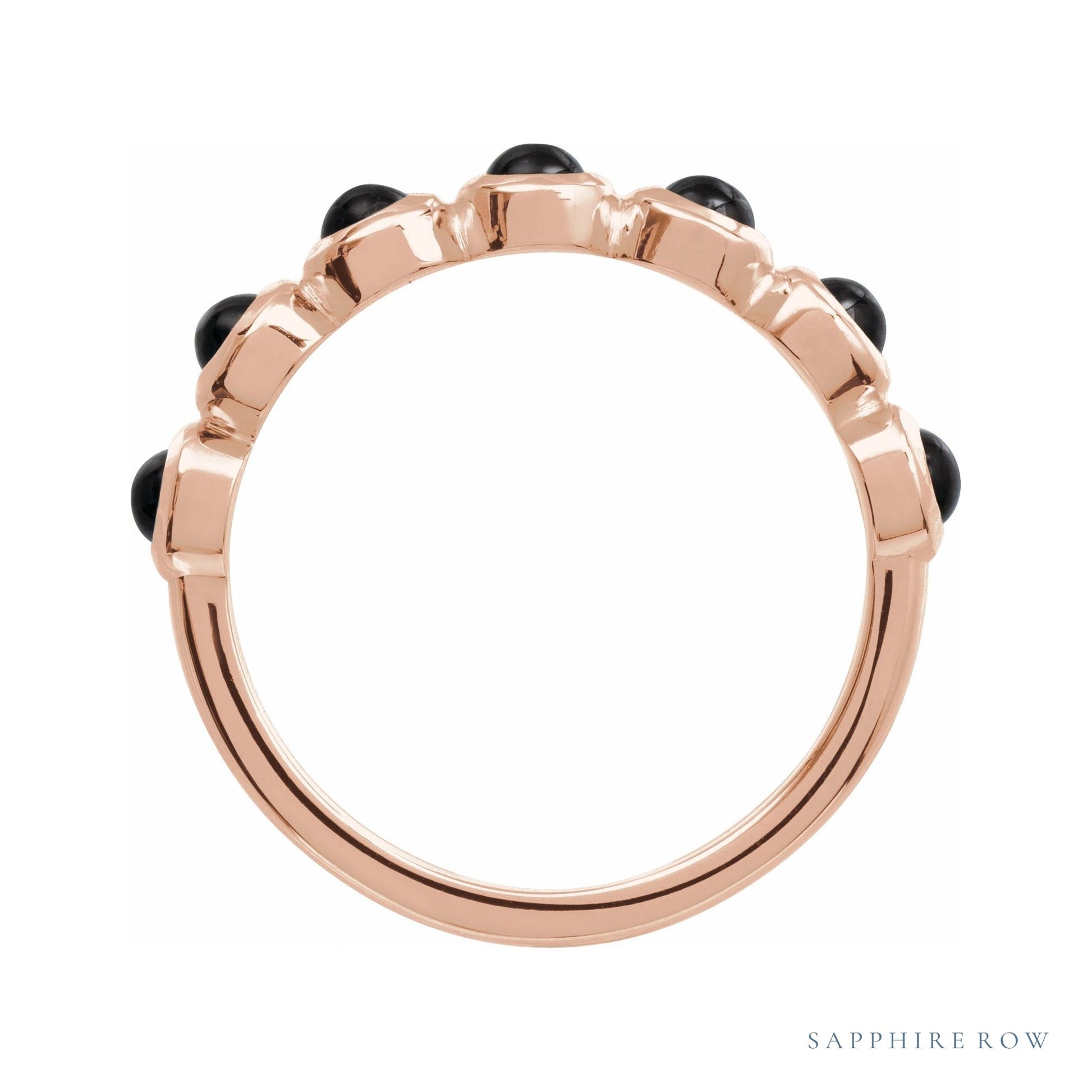 Sapphire Row Natural Cabochon Bezel Half Eternity Ring - Black Onyx, 14K Rose Gold (view 2)