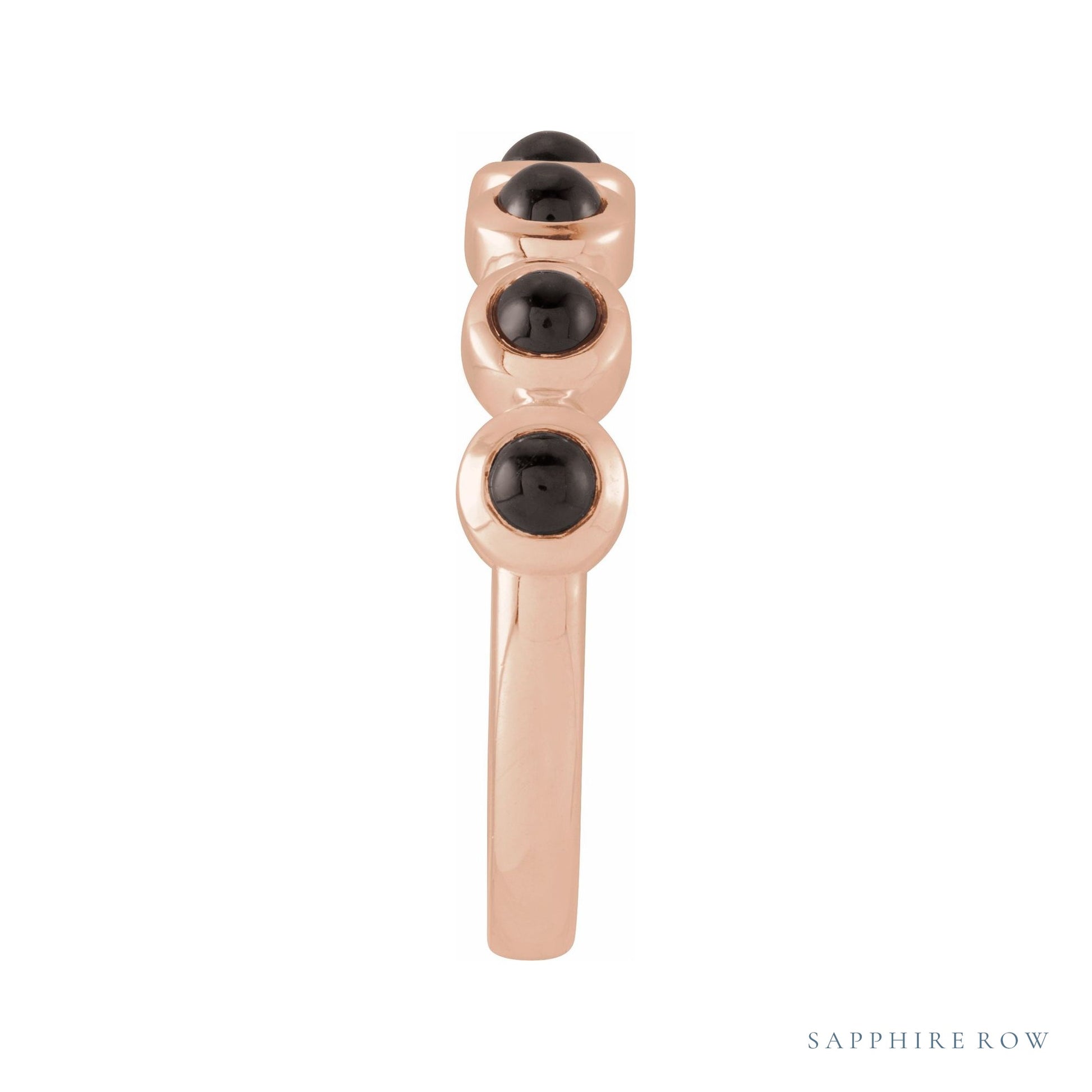 Sapphire Row Natural Cabochon Bezel Half Eternity Ring - Black Onyx, 14K Rose Gold (view 3)