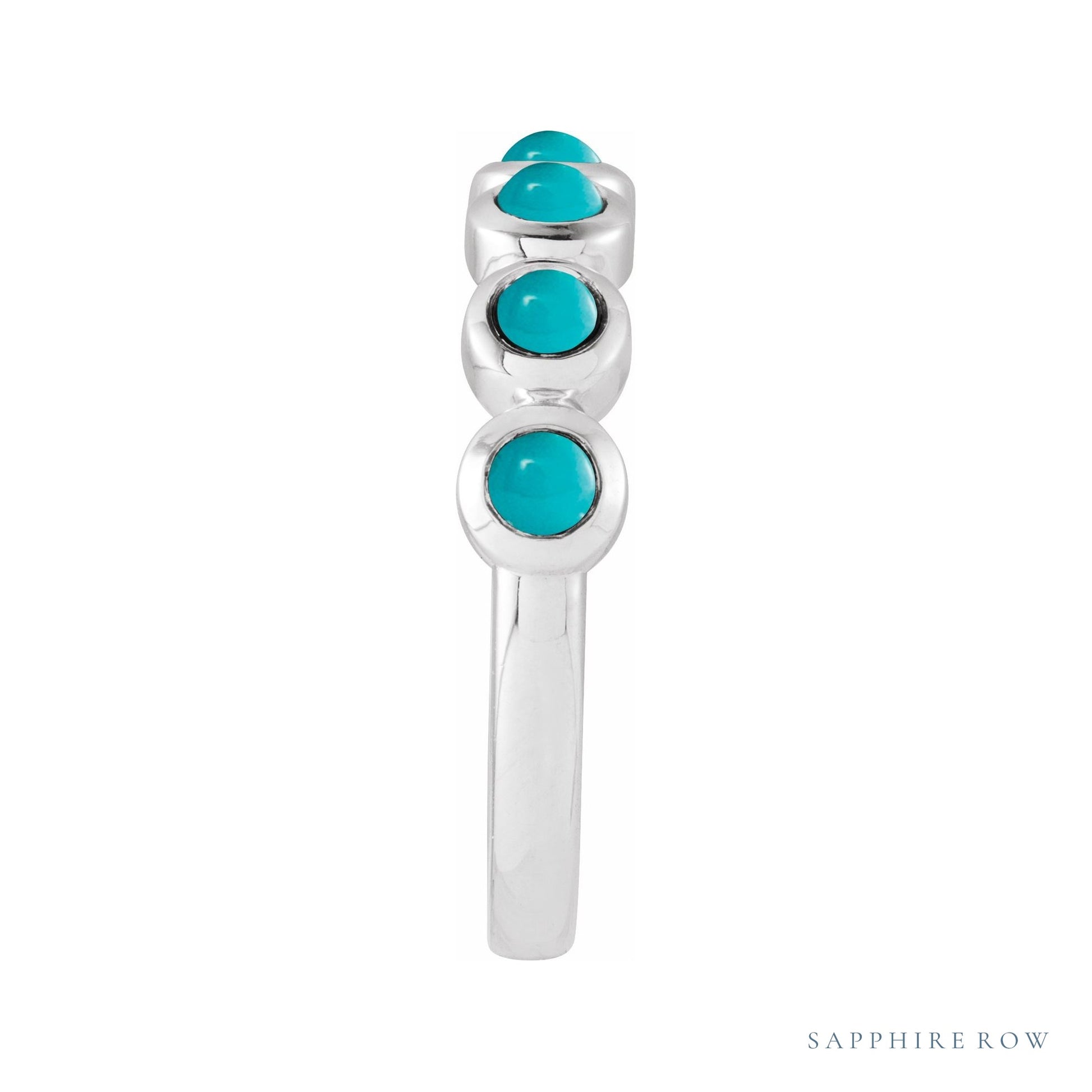 Sapphire Row Natural Cabochon Bezel Half Eternity Ring - Turquoise, 14K White Gold (view 3)