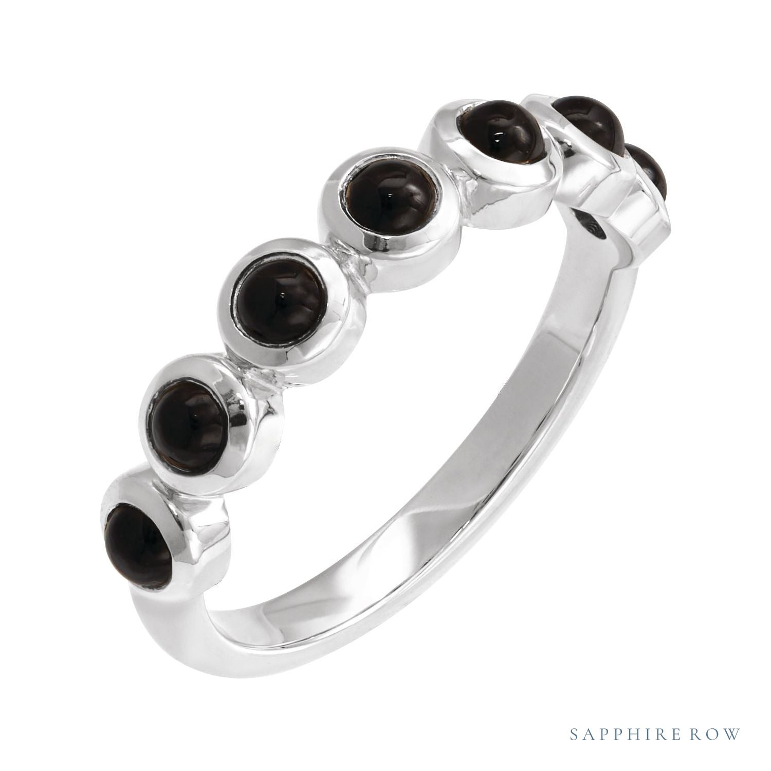 Sapphire Row Natural Cabochon Bezel Half Eternity Ring - Black Onyx, Platinum