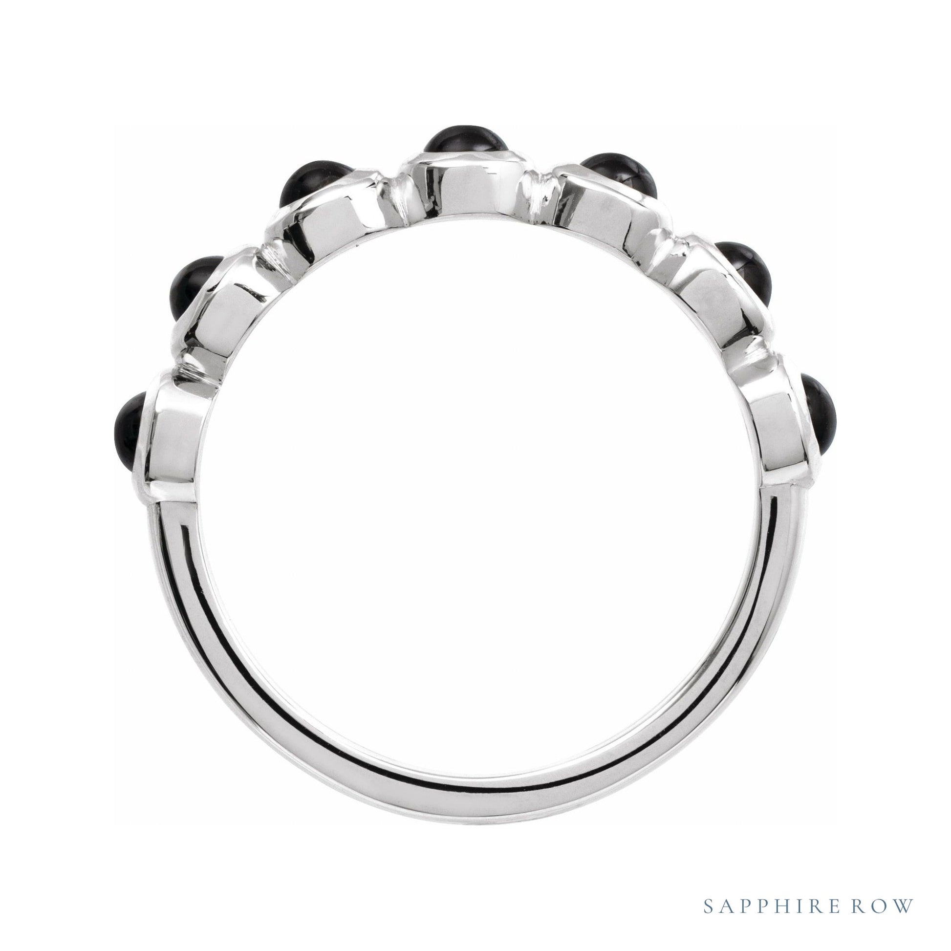 Sapphire Row Natural Cabochon Bezel Half Eternity Ring - Black Onyx, Platinum (view 2)