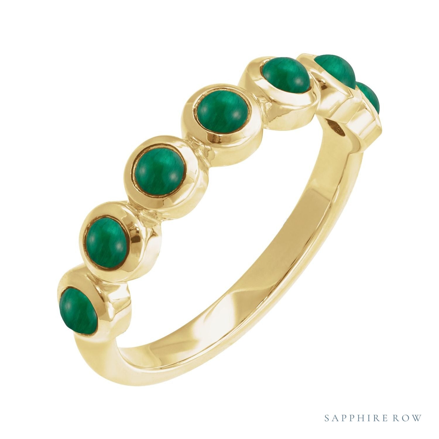 Sapphire Row Natural Cabochon Bezel Half Eternity Ring - Emerald, 14K Yellow Gold