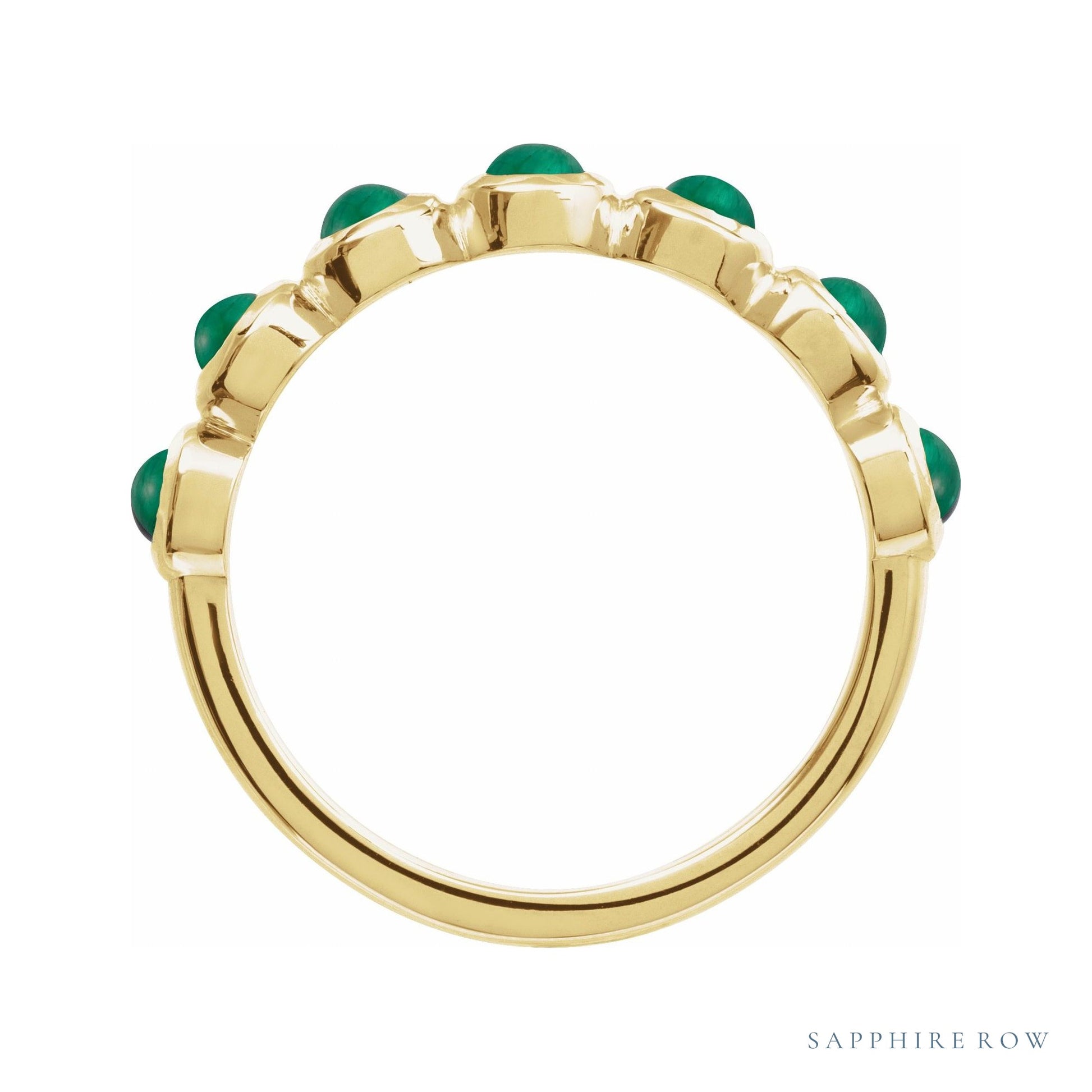 Sapphire Row Natural Cabochon Bezel Half Eternity Ring - Emerald, 14K Yellow Gold (view 2)
