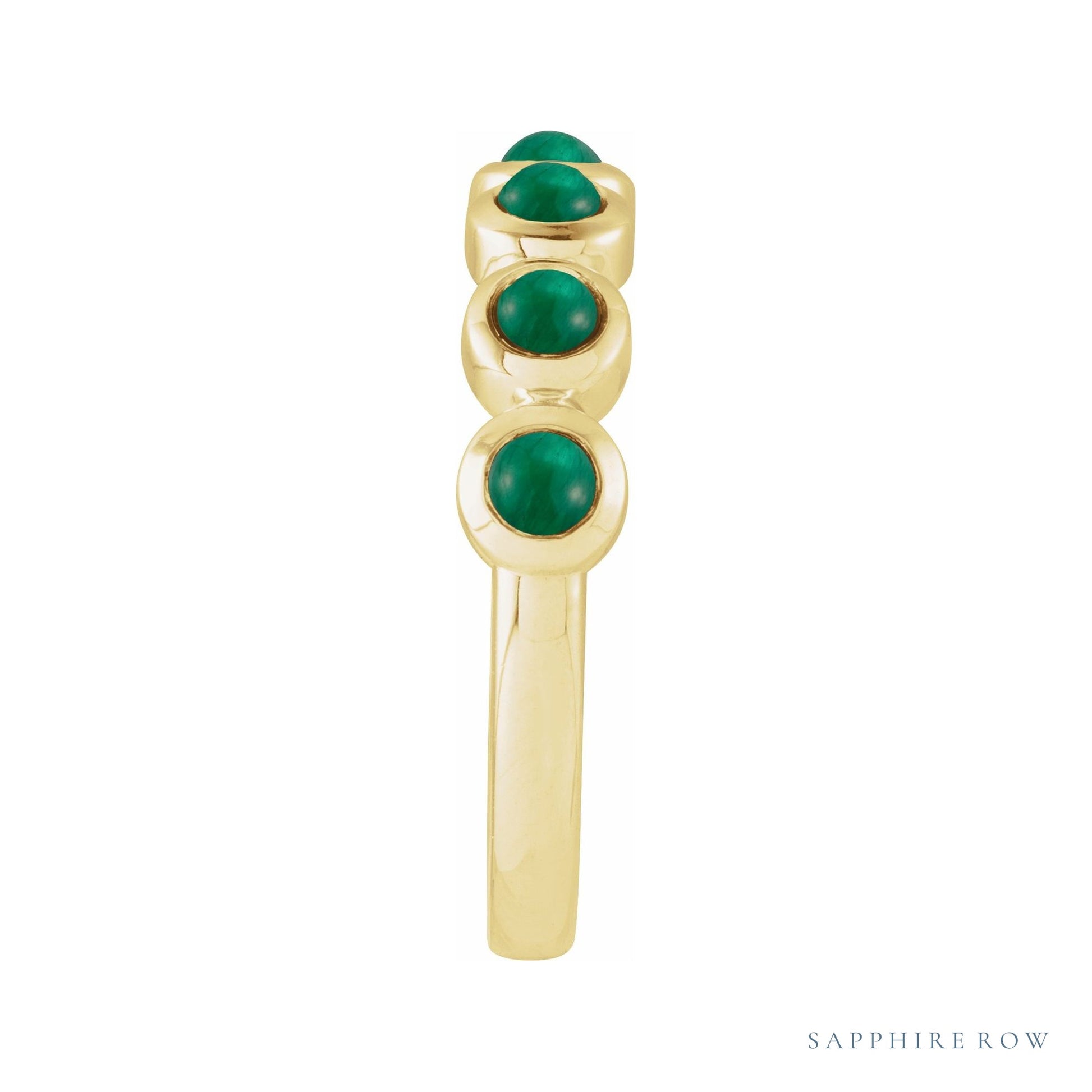 Sapphire Row Natural Cabochon Bezel Half Eternity Ring - Emerald, 14K Yellow Gold (view 3)