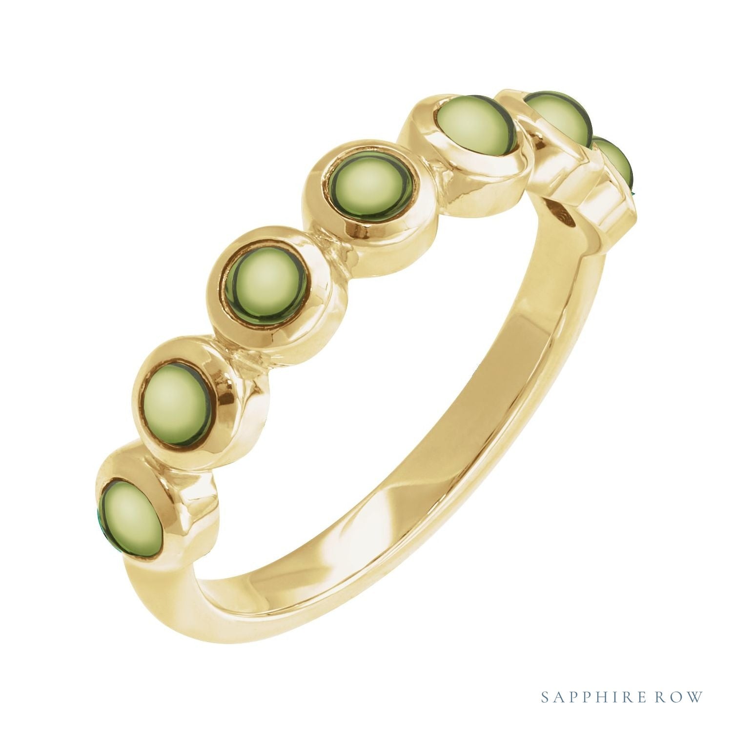 Sapphire Row Natural Cabochon Bezel Half Eternity Ring - Peridot, 14K Yellow Gold