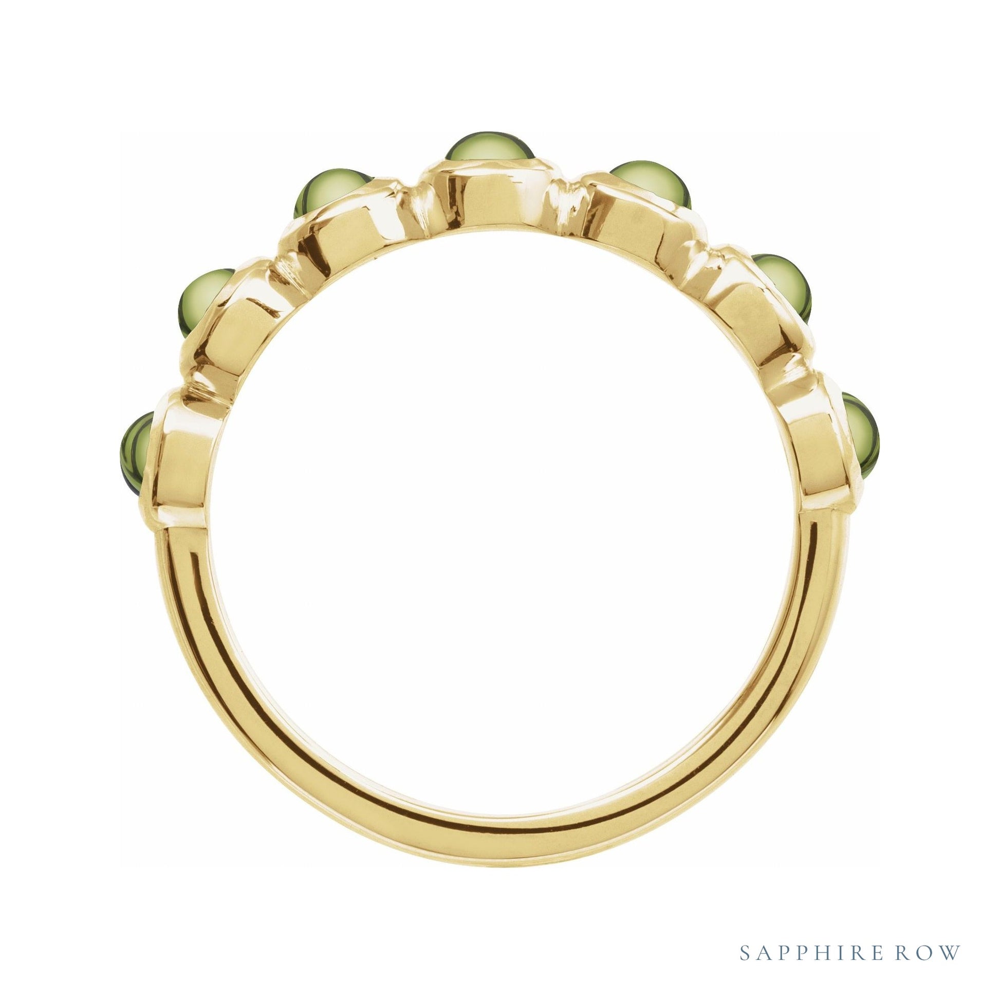 Sapphire Row Natural Cabochon Bezel Half Eternity Ring - Peridot, 14K Yellow Gold (view 2)