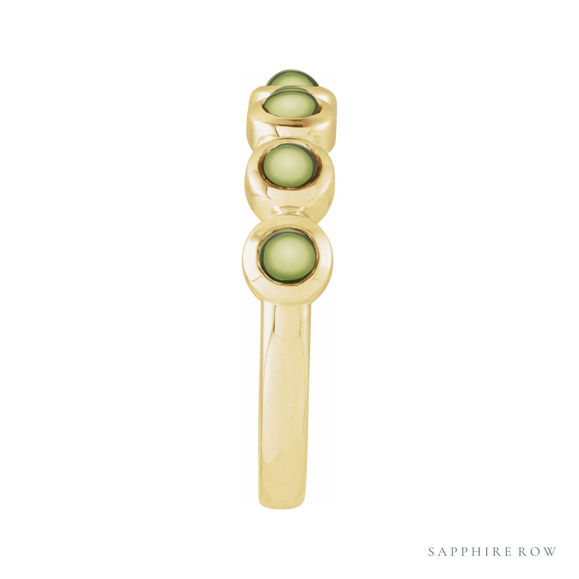 Sapphire Row Natural Cabochon Bezel Half Eternity Ring - Peridot, 14K Yellow Gold (view 3)