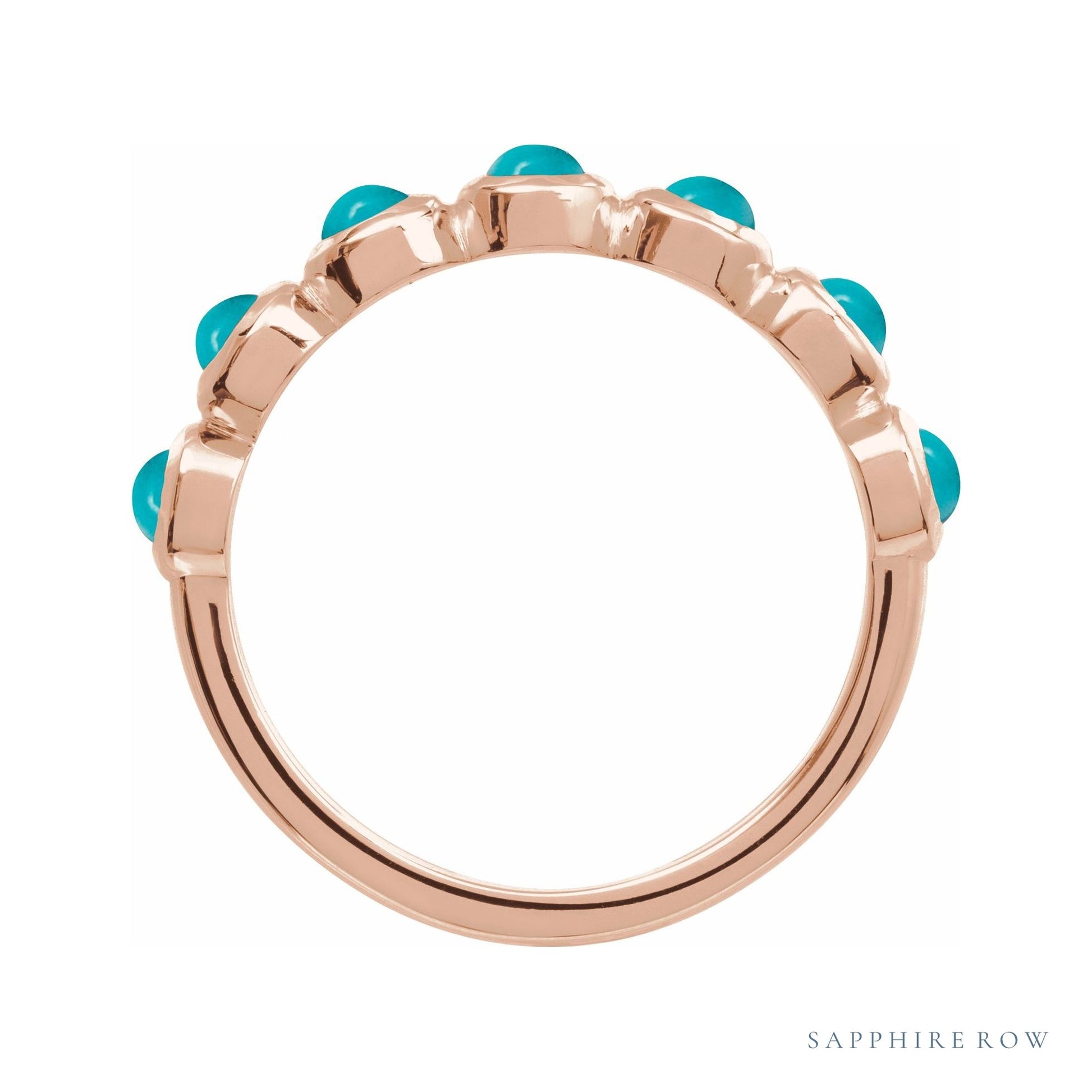 Sapphire Row Natural Cabochon Bezel Half Eternity Ring - Turquoise, 14K Rose Gold (view 2)