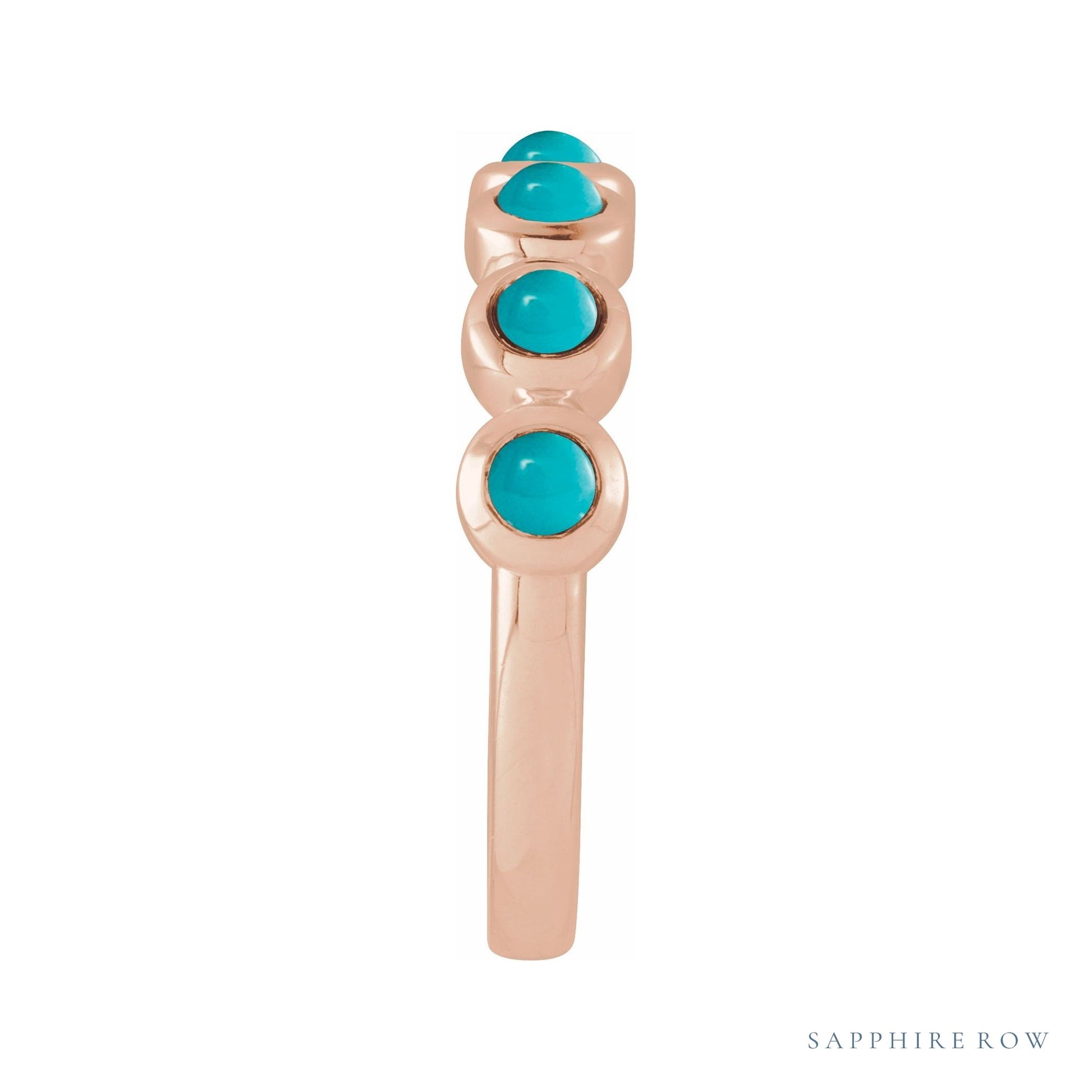 Sapphire Row Natural Cabochon Bezel Half Eternity Ring - Turquoise, 14K Rose Gold (view 3)