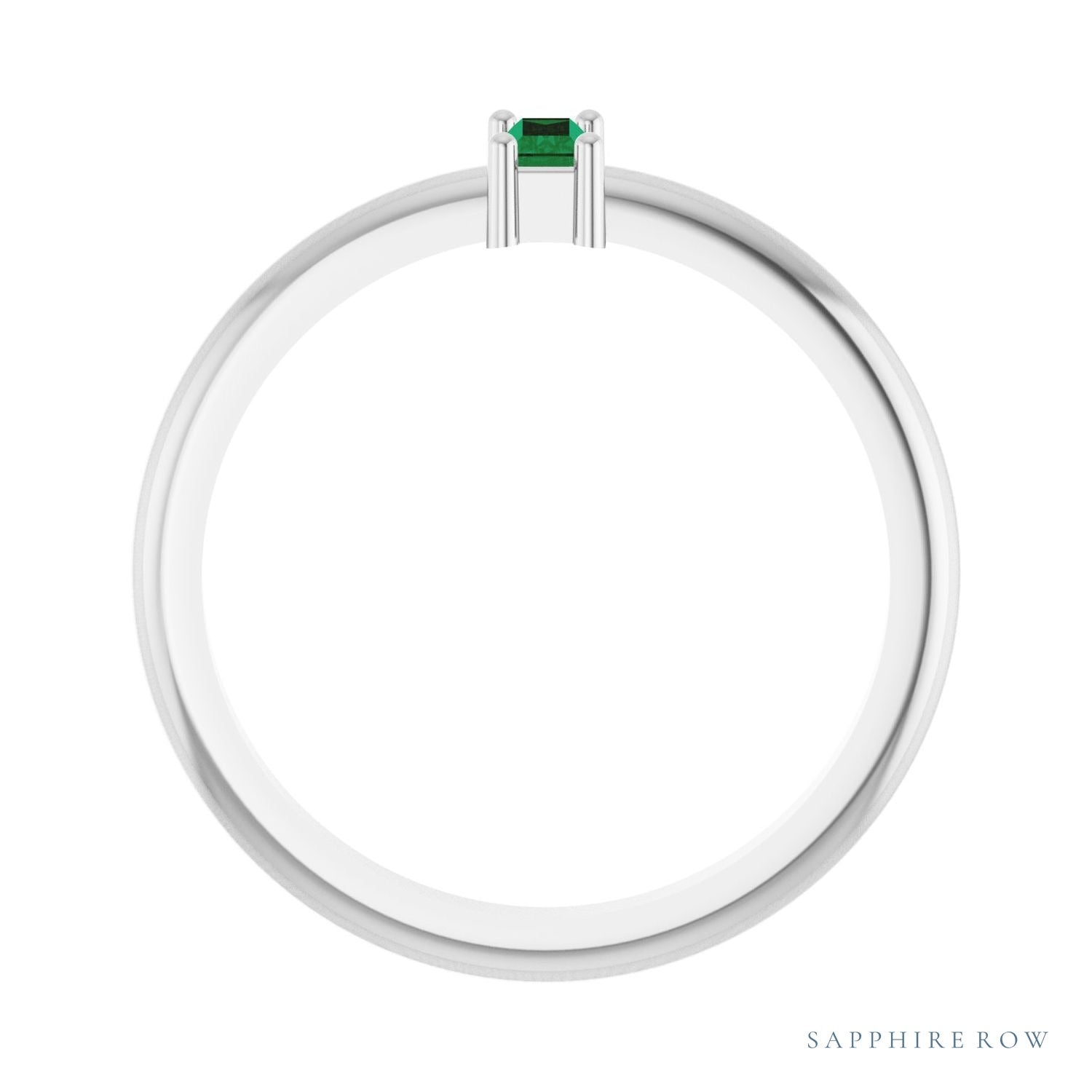 Sapphire Row Natural Gemstone Baguette Solitaire Ring - Emerald, Platinum (view 2)