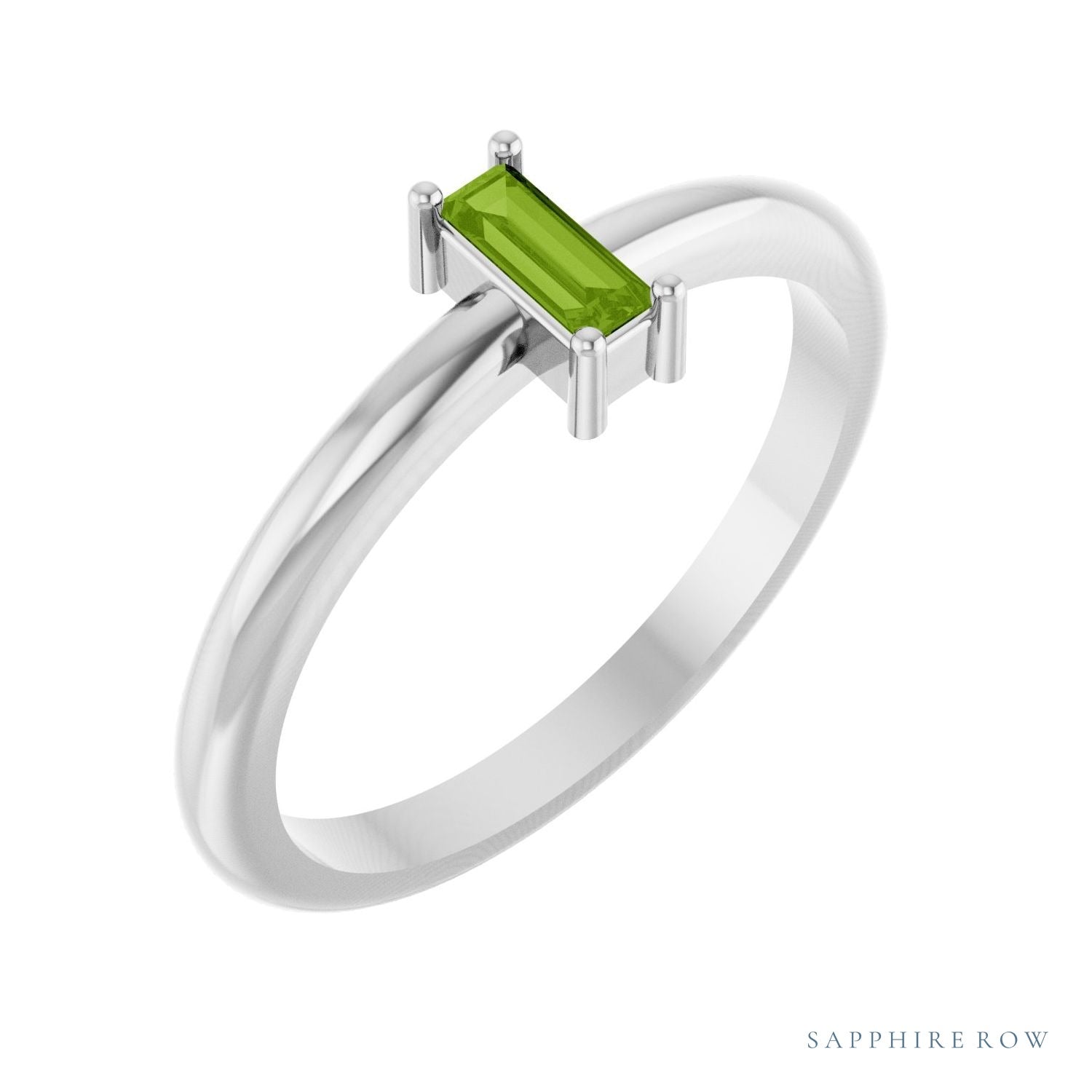 Sapphire Row Natural Gemstone Baguette Solitaire Ring - Peridot, Platinum