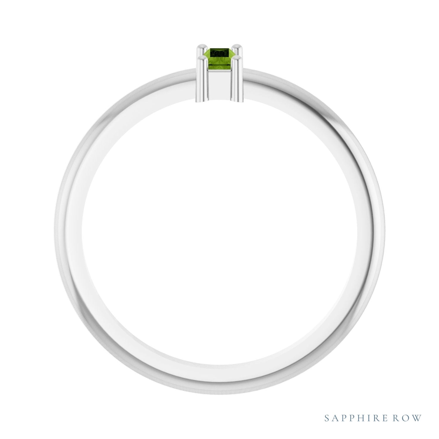 Sapphire Row Natural Gemstone Baguette Solitaire Ring - Peridot, Platinum (view 2)