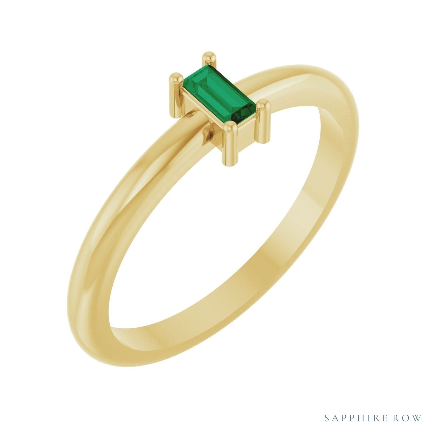 Sapphire Row Natural Gemstone Baguette Solitaire Ring - Emerald, 14K Yellow Gold