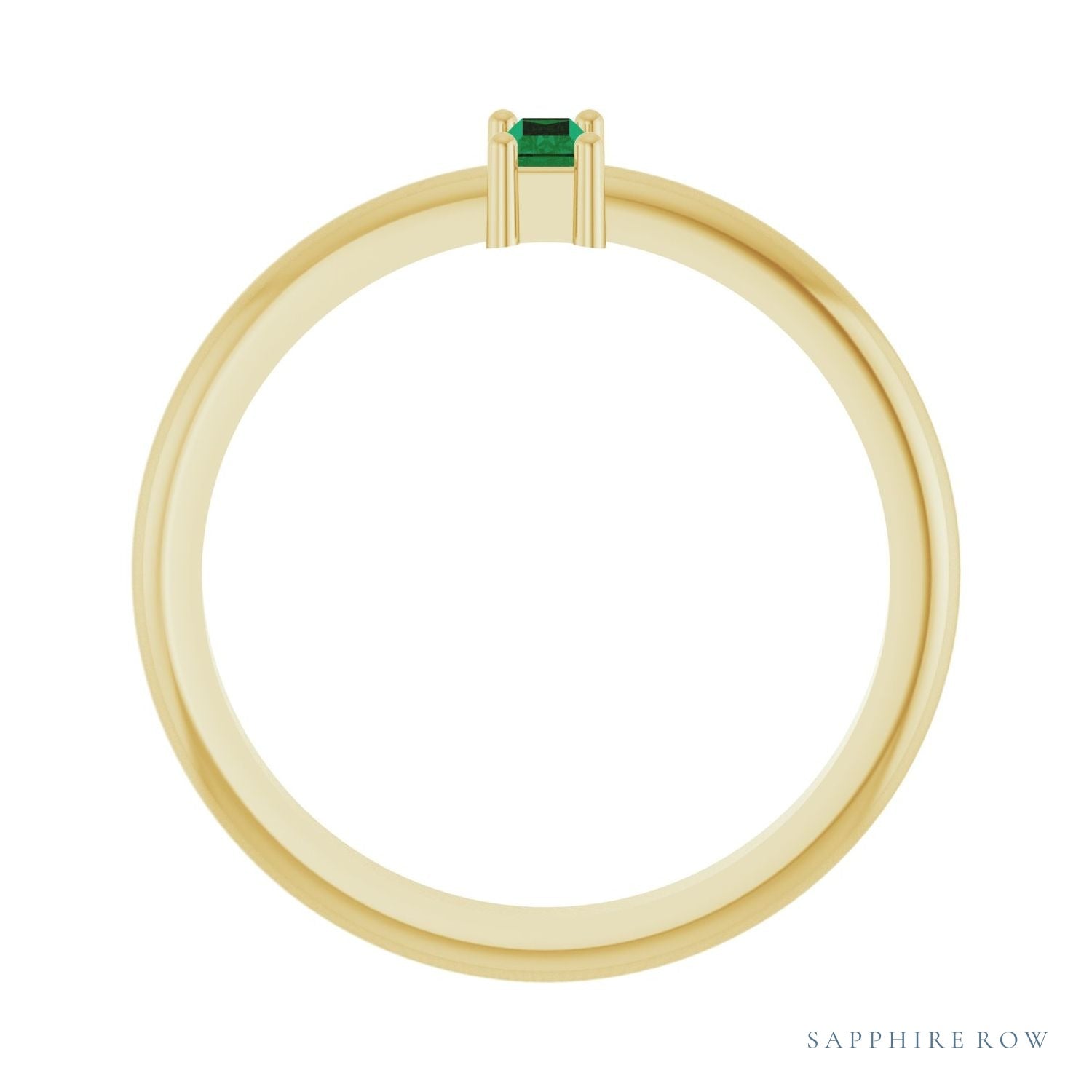 Sapphire Row Natural Gemstone Baguette Solitaire Ring - Emerald, 14K Yellow Gold (view 2)