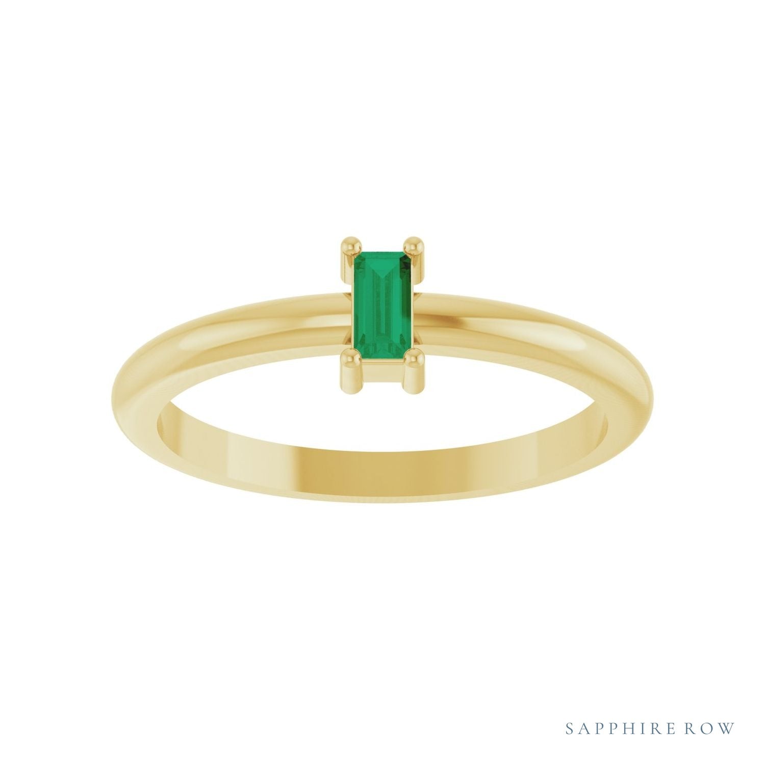 Sapphire Row Natural Gemstone Baguette Solitaire Ring - Emerald, 14K Yellow Gold (view 3)
