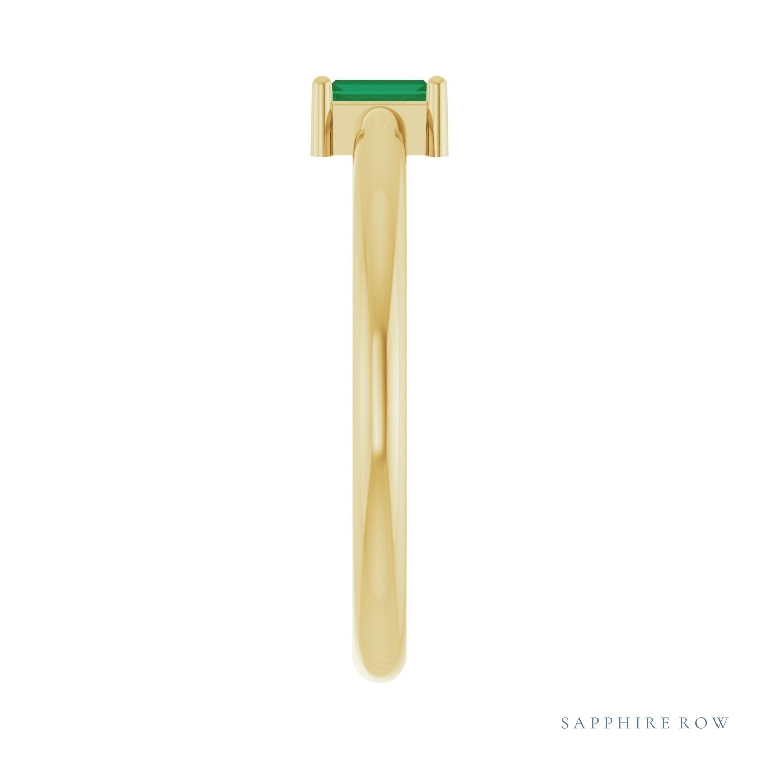 Sapphire Row Natural Gemstone Baguette Solitaire Ring - Emerald, 14K Yellow Gold (view 4)